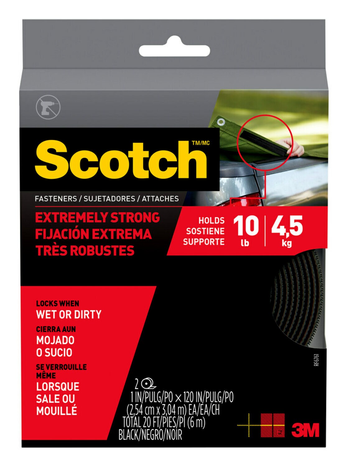 7010313602 - Scotch Extreme Fasteners RF6761, Black, 1 in x 10 ft (25.4 mm x 3.04 m), 1 Set of Strips