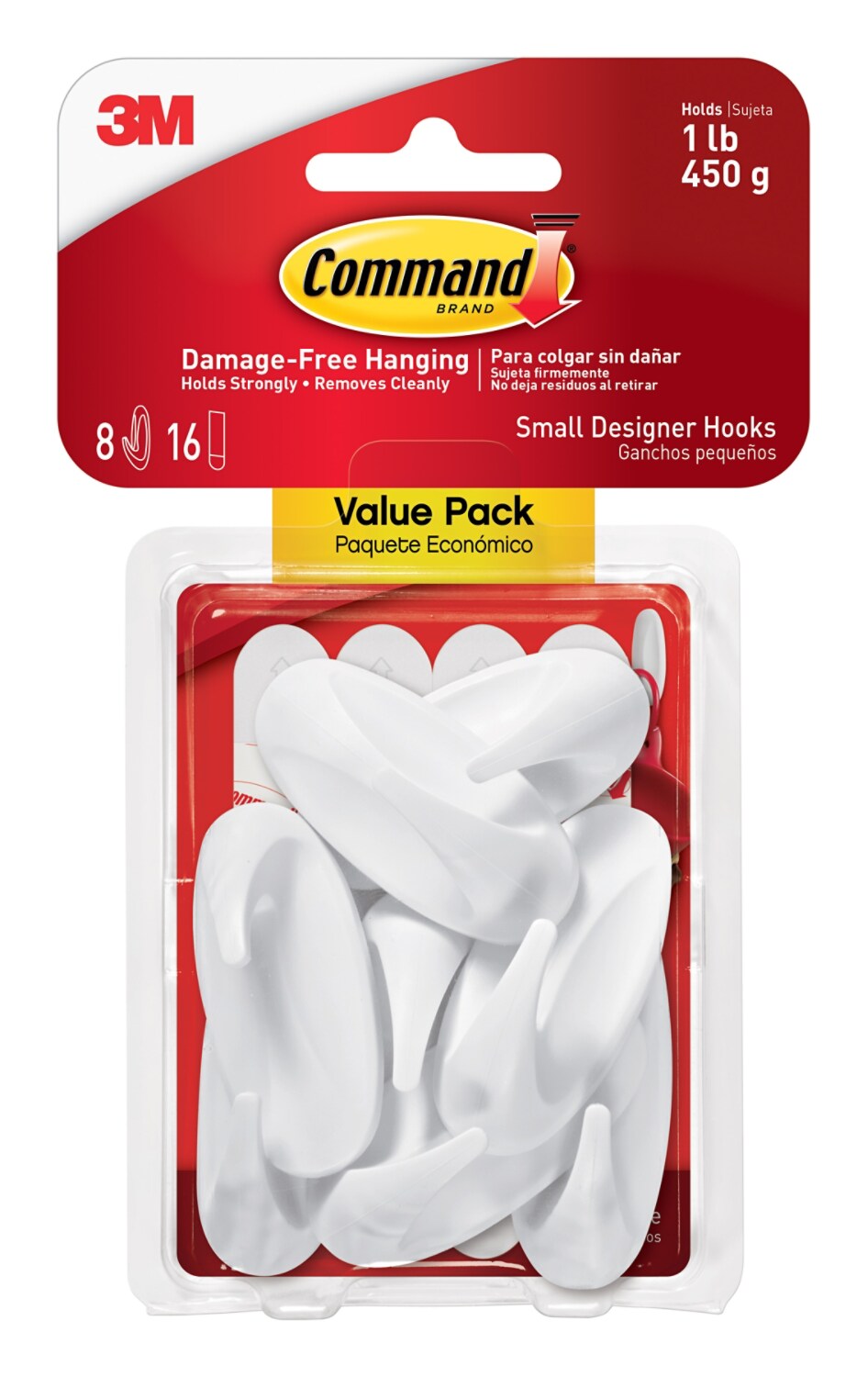7100347405 - Command Designer Hooks Value Pack 17082-8ES, 8 small hooks, 16 small strips