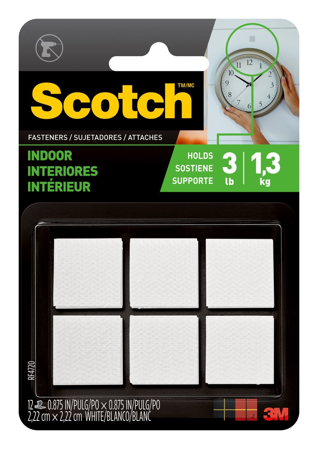 7100103512 - Scotch Indoor Fasteners RF4720, 7/8 in x 7/8 in (22,2 mm x 22,2 mm), White, 12 Sets of Squares