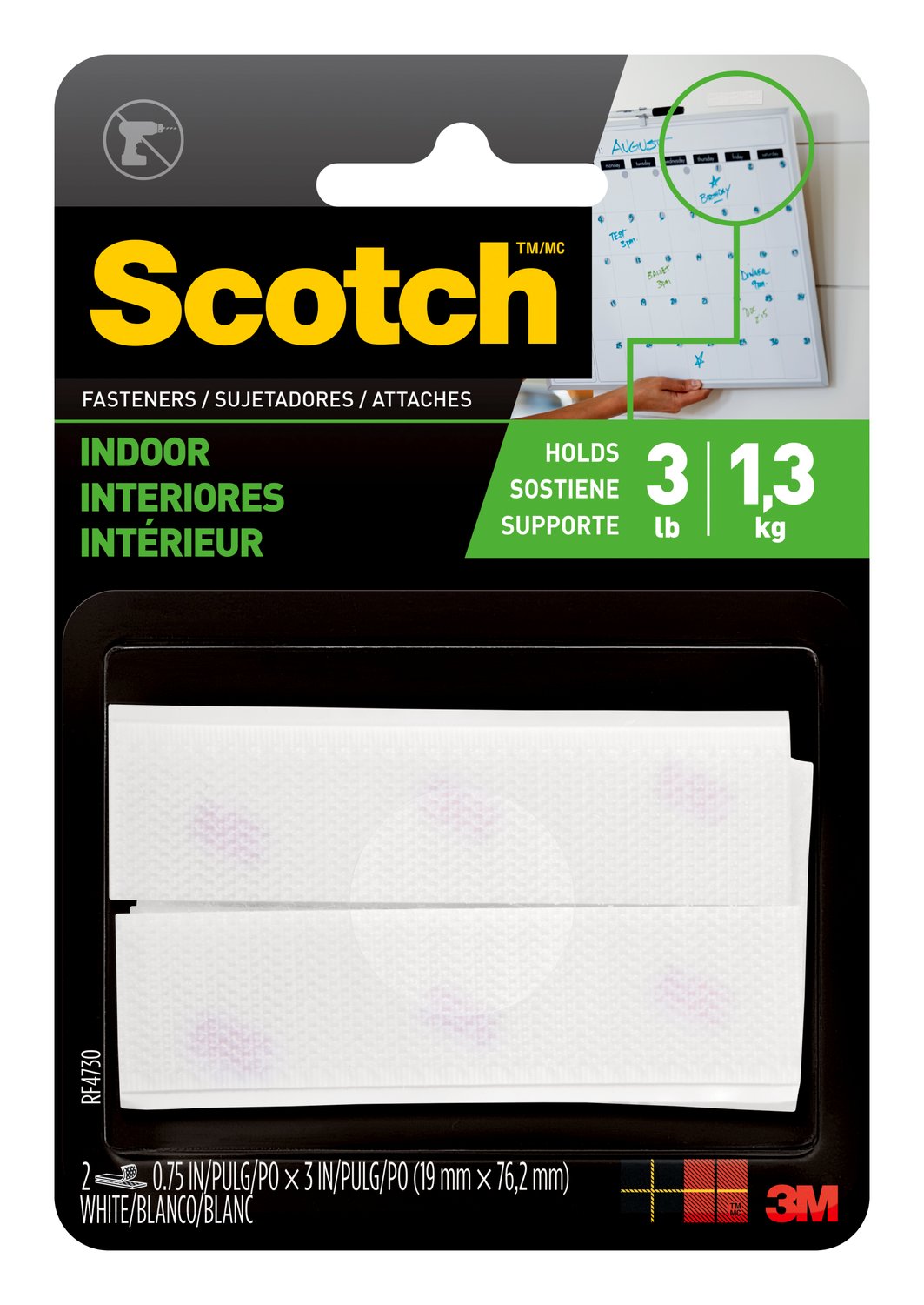 7010313875 - Scotch Indoor Fasteners RF4730, 3/4 in x 3 in (19,0 mm x 76,2 mm), White, 2 Sets of Strips