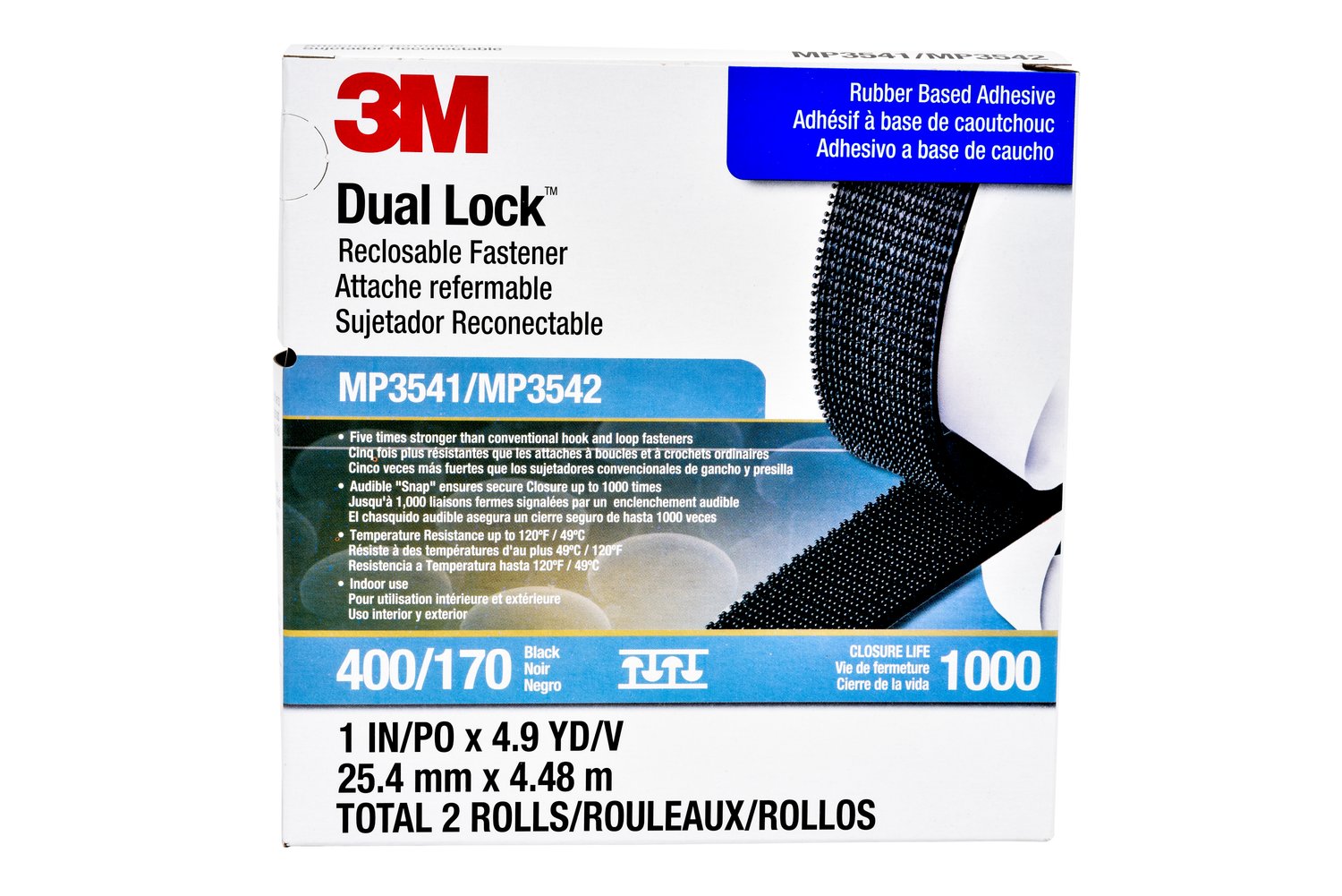 7000051882 - 3M Dual Lock Reclosable Fastener MP3541/MP3542, Black, 1 in x 5 yd, Type 400/170, 5 Pack/Case