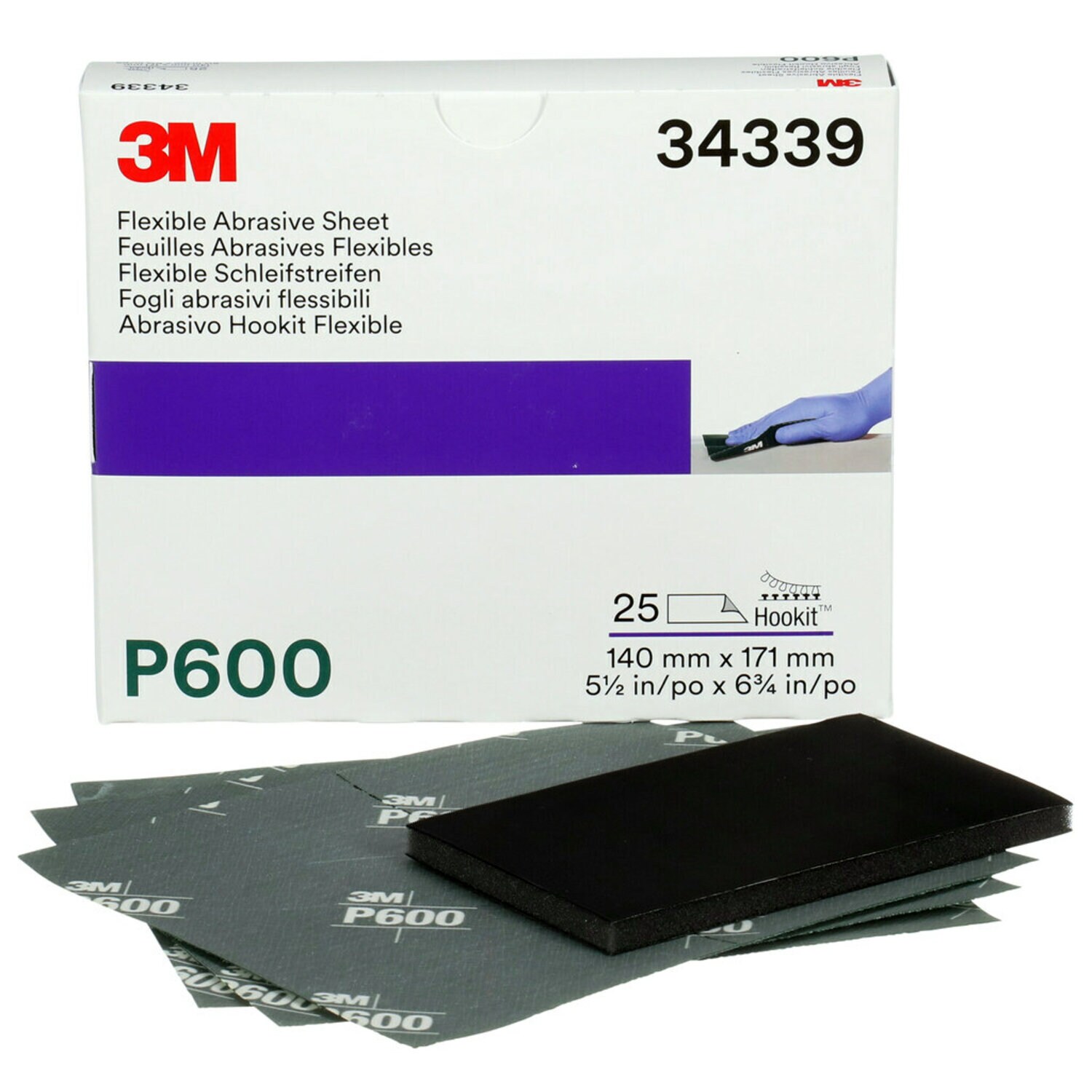 7100010566 - 3M Hookit Flexible Abrasive Sheet, 34339, P600, 5.5 in x 6.8 in, 25
sheets per carton, 5 cartons per case