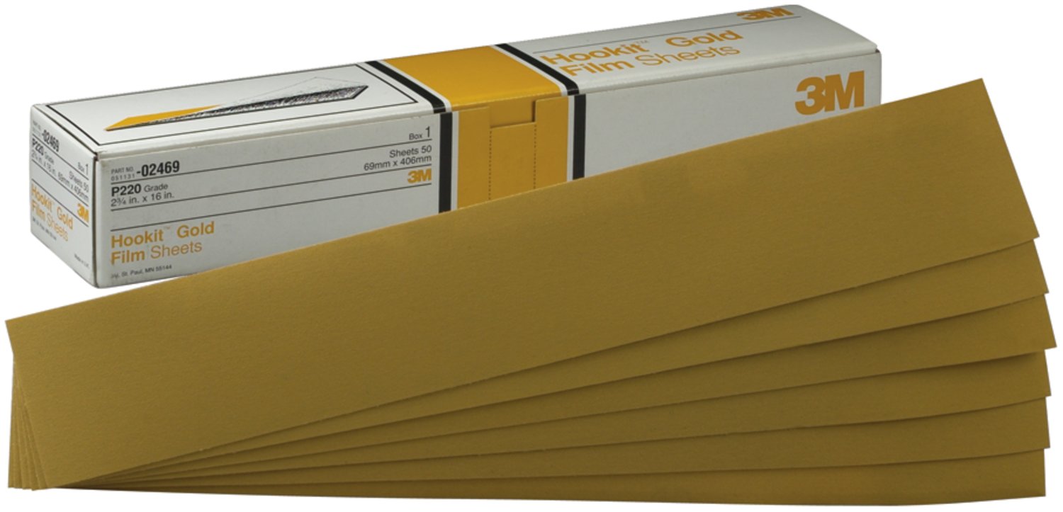 7000119717 - 3M Hookit Gold Sheet, 02469, P220, 2-3/4 in x 16 in, 50 sheets per
carton, 5 cartons per case