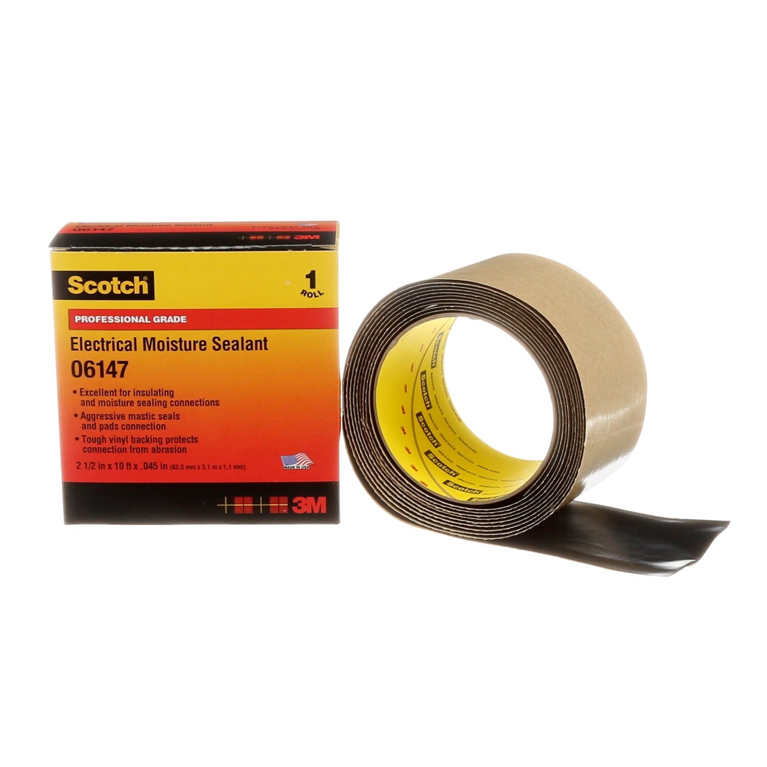 7000005872 - Scotch Electrical Moisture Sealant Roll 06147, 2-1/2 in x 10 ft, Black, 1 roll/carton, 10 rolls/Case