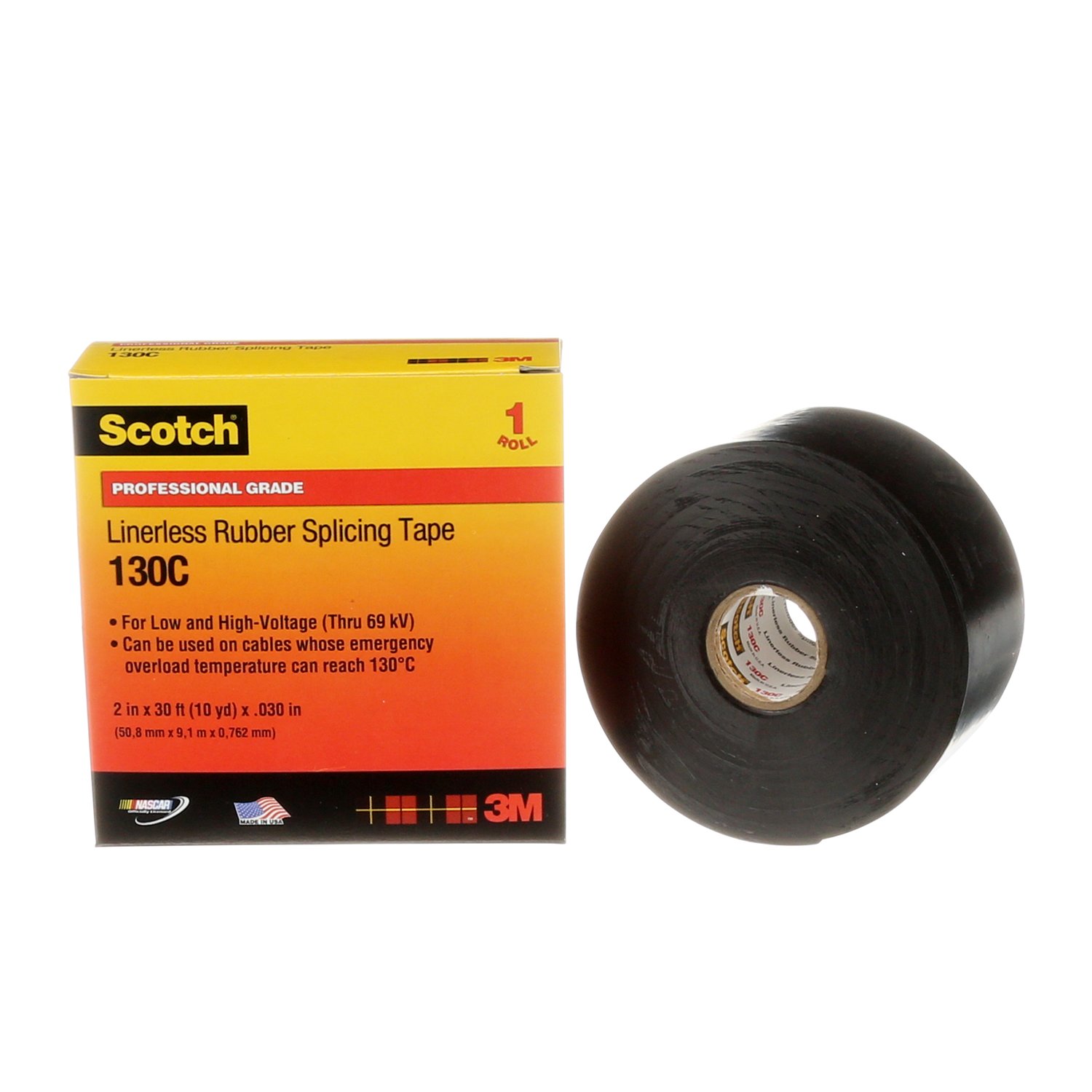 7000006091 - Scotch Linerless Rubber Splicing Tape 130C, 2 in x 30 ft, Black, 12 rolls/Case