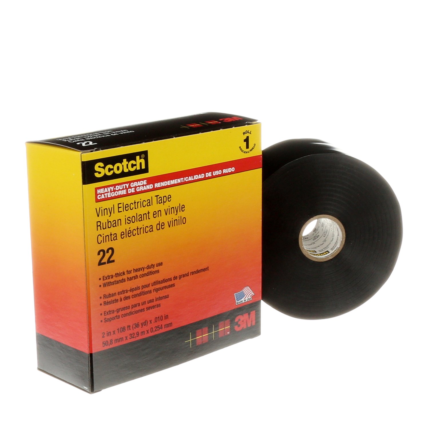 7000031346 - Scotch Vinyl Electrical Tape 22, 2 in x 36 yd, Black, 1 roll/carton, 12 rolls/Case