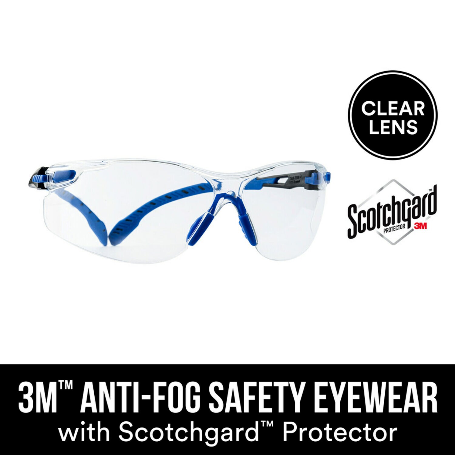 7100200381 - 3M Anti-Fog Goggle with Scotchgard Protector 47210H1-VDC-PS, Black/Blue, Clear Lens, 5/cs