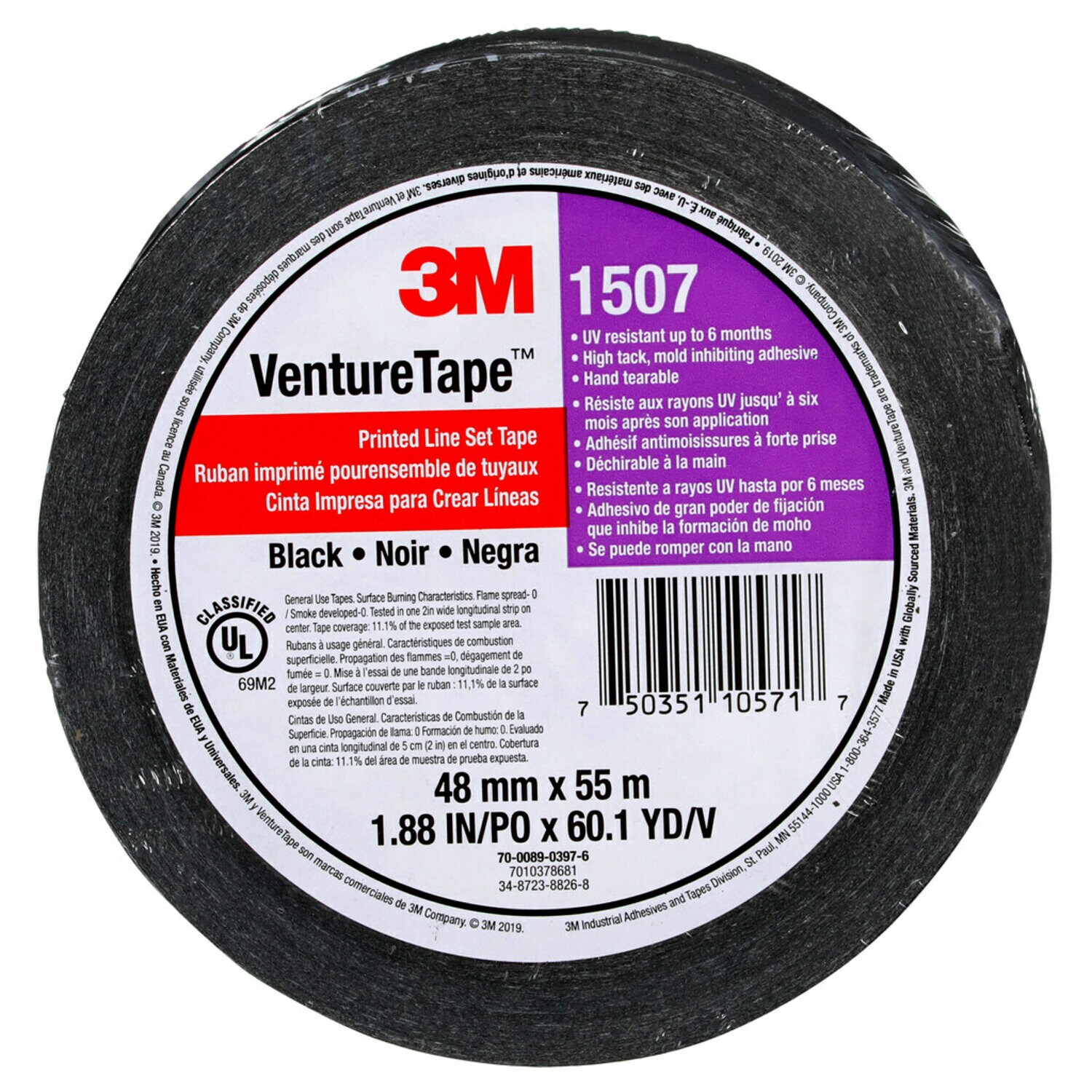 7010378681 - "3M Venture Tape Printed Line Set Tape 1507, Black, 48 mm x 55 m,
24
Rolls/Case"