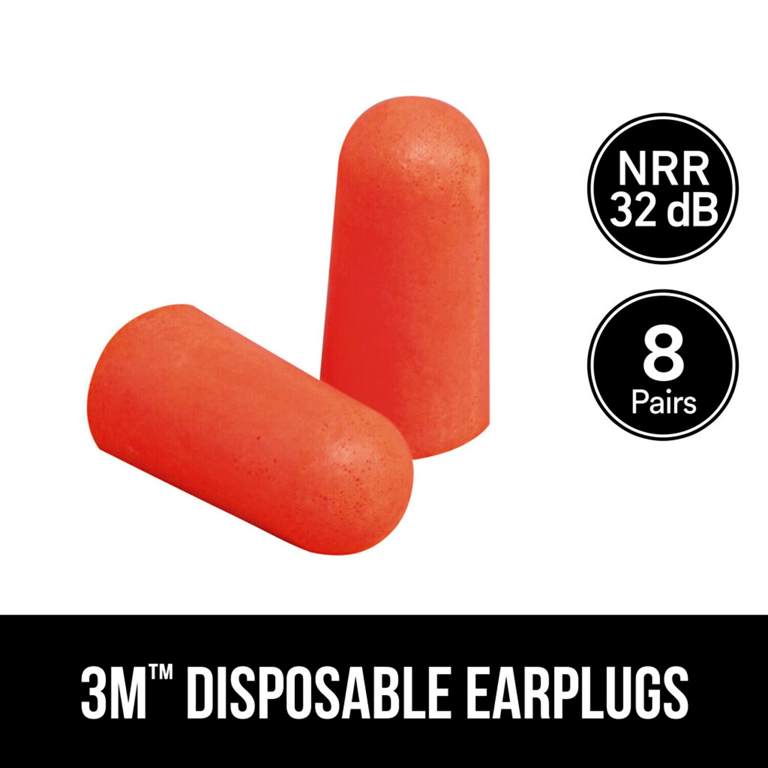 7100202886 - 3M Disposable Earplugs, 92077H8-DC, 8 pairs/pack, 20 packs/case