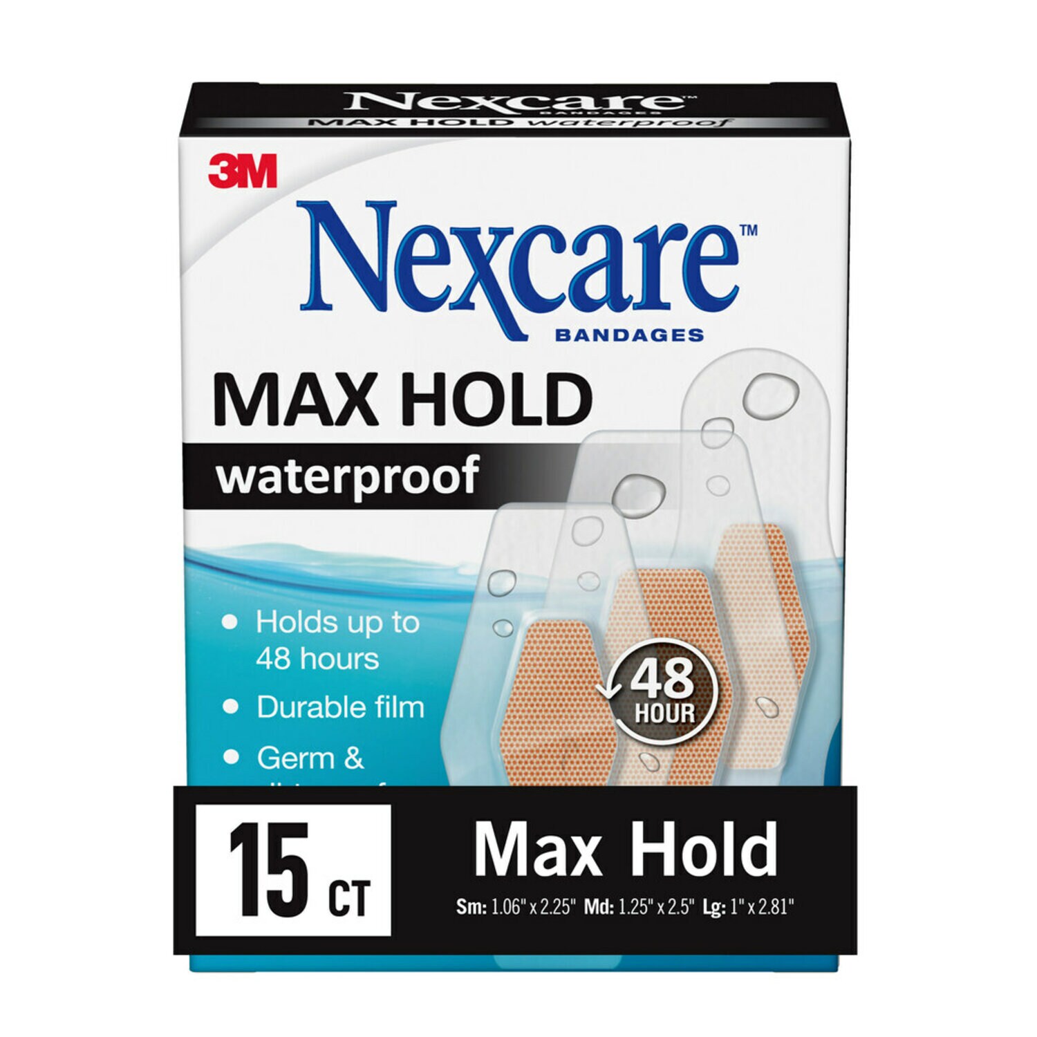 7100184048 - Nexcare Max Hold Waterproof Bandages MHW-15, Assorted 15ct