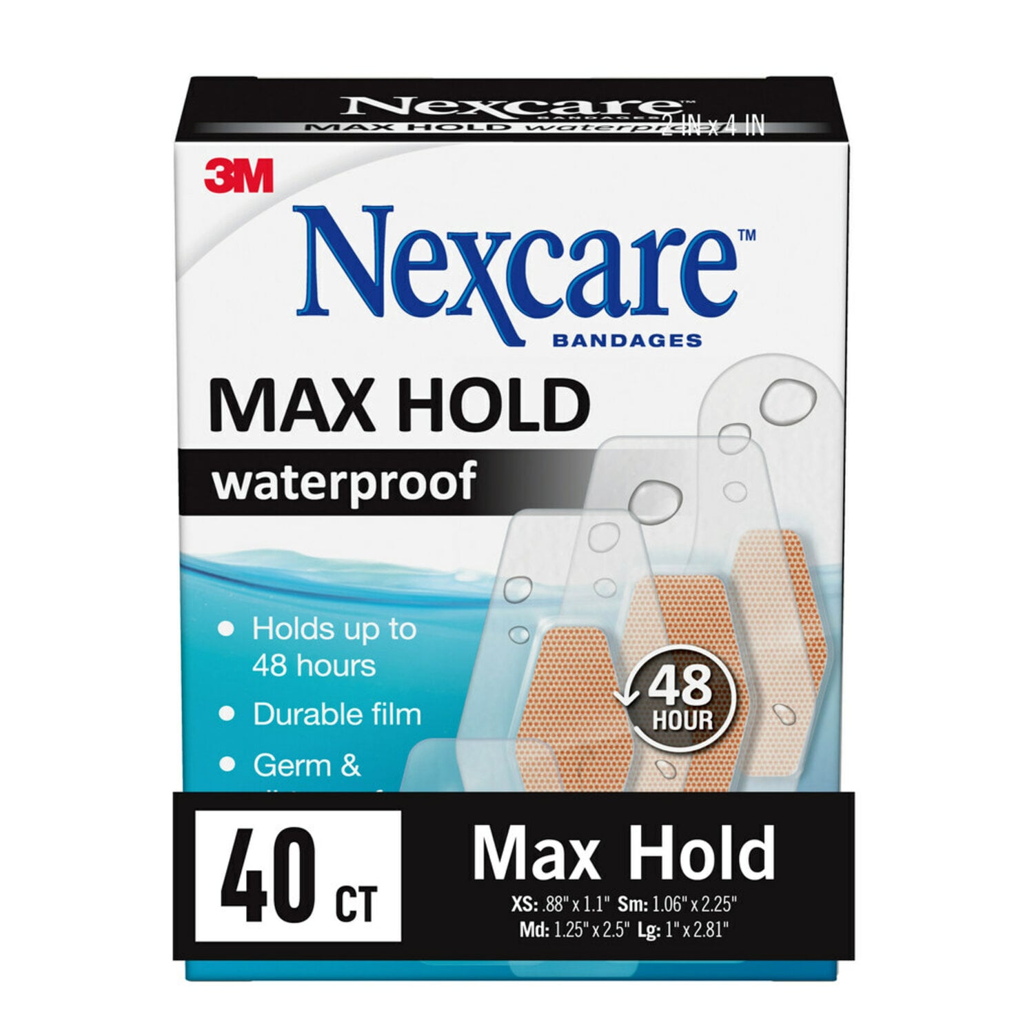 7100288523 - Nexcare Max Hold Waterproof Bandages MHW-40-NI, Assorted, 40 ct, Value Pack