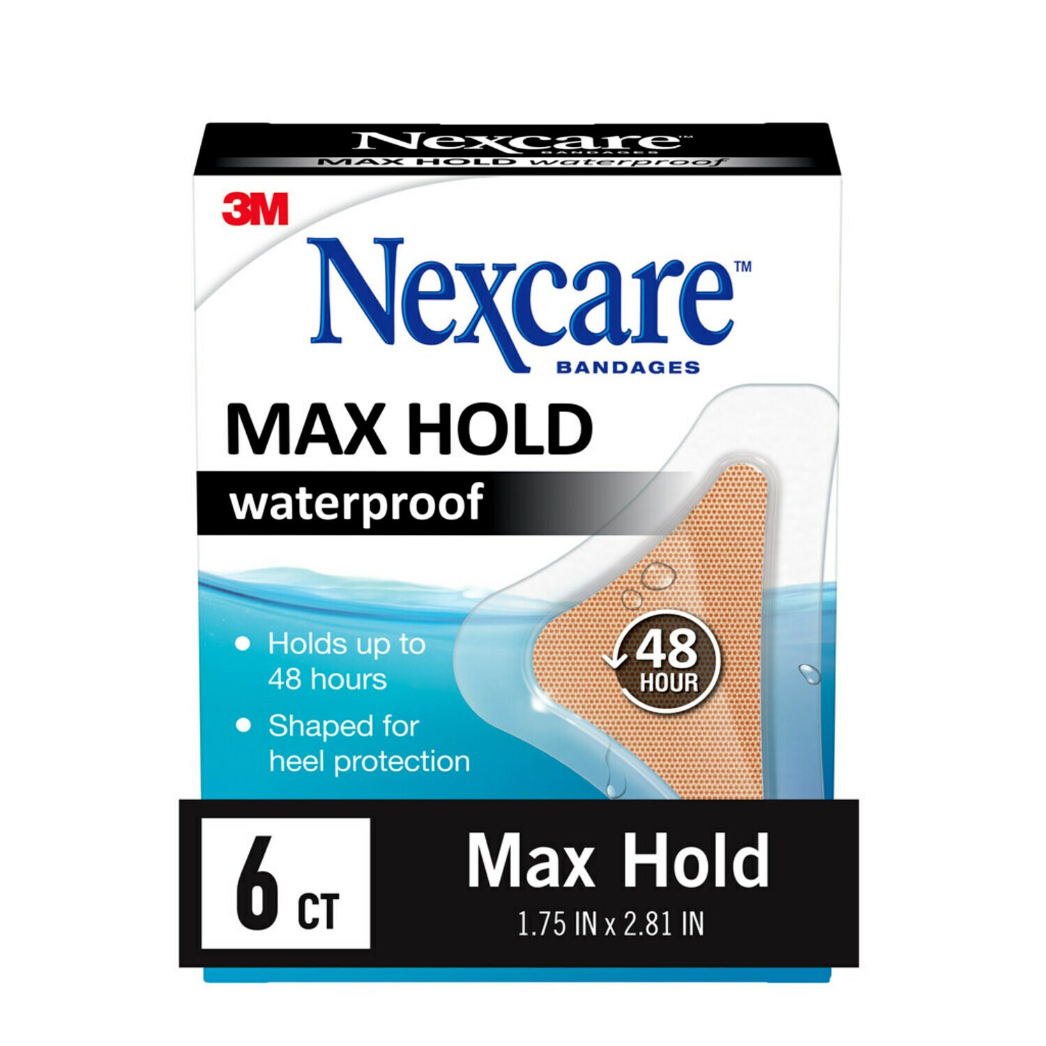 7100184028 - Nexcare Max-Hold Heel/Hand Waterproof Bandages MHWH-06, 1.75 in x 2.81 in (44 mm x 71 mm)