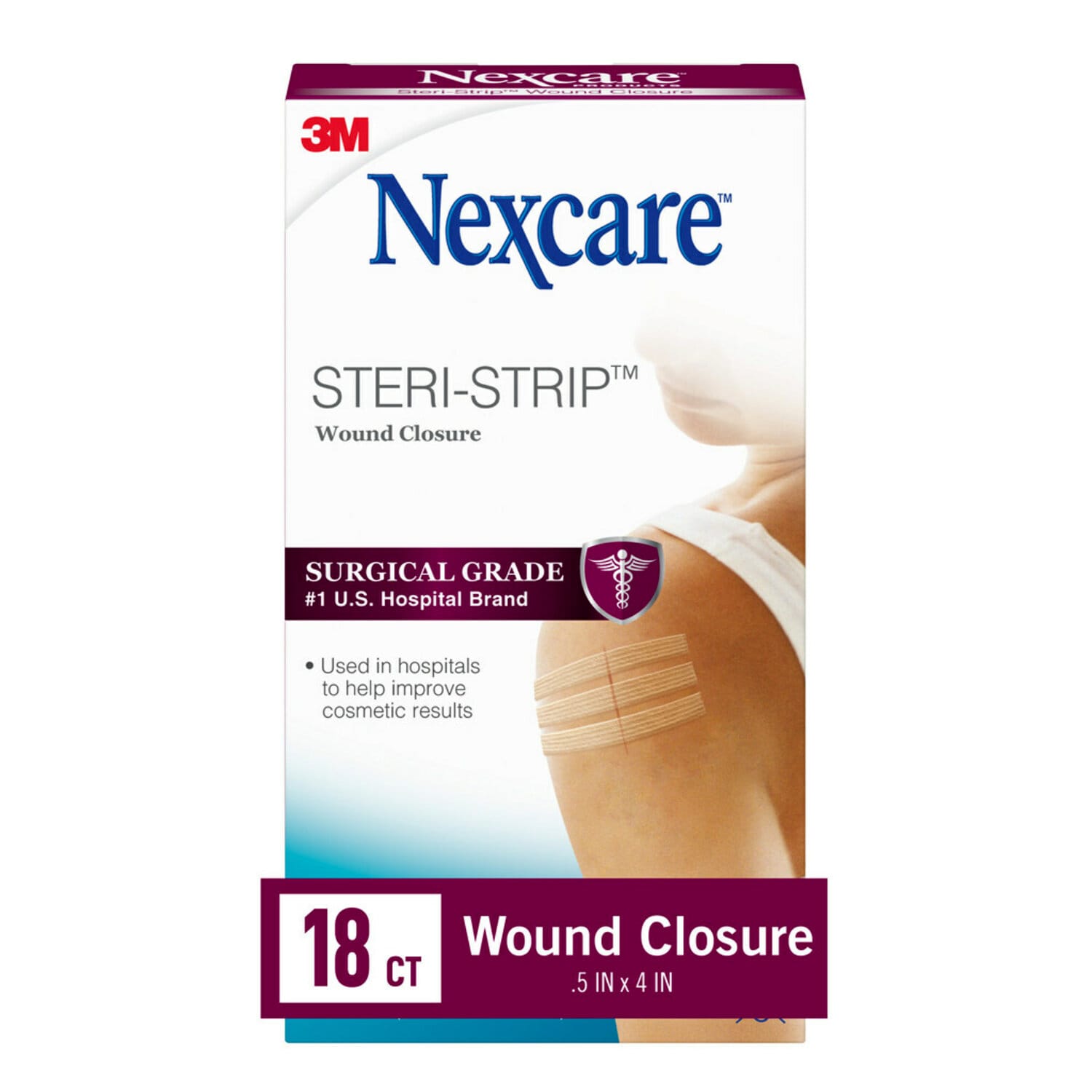 7100223136 - Nexcare Steri-Strip Wound Closure H1547, 1/2 in x 4 in (12 mm x 100 mm), 18 ct