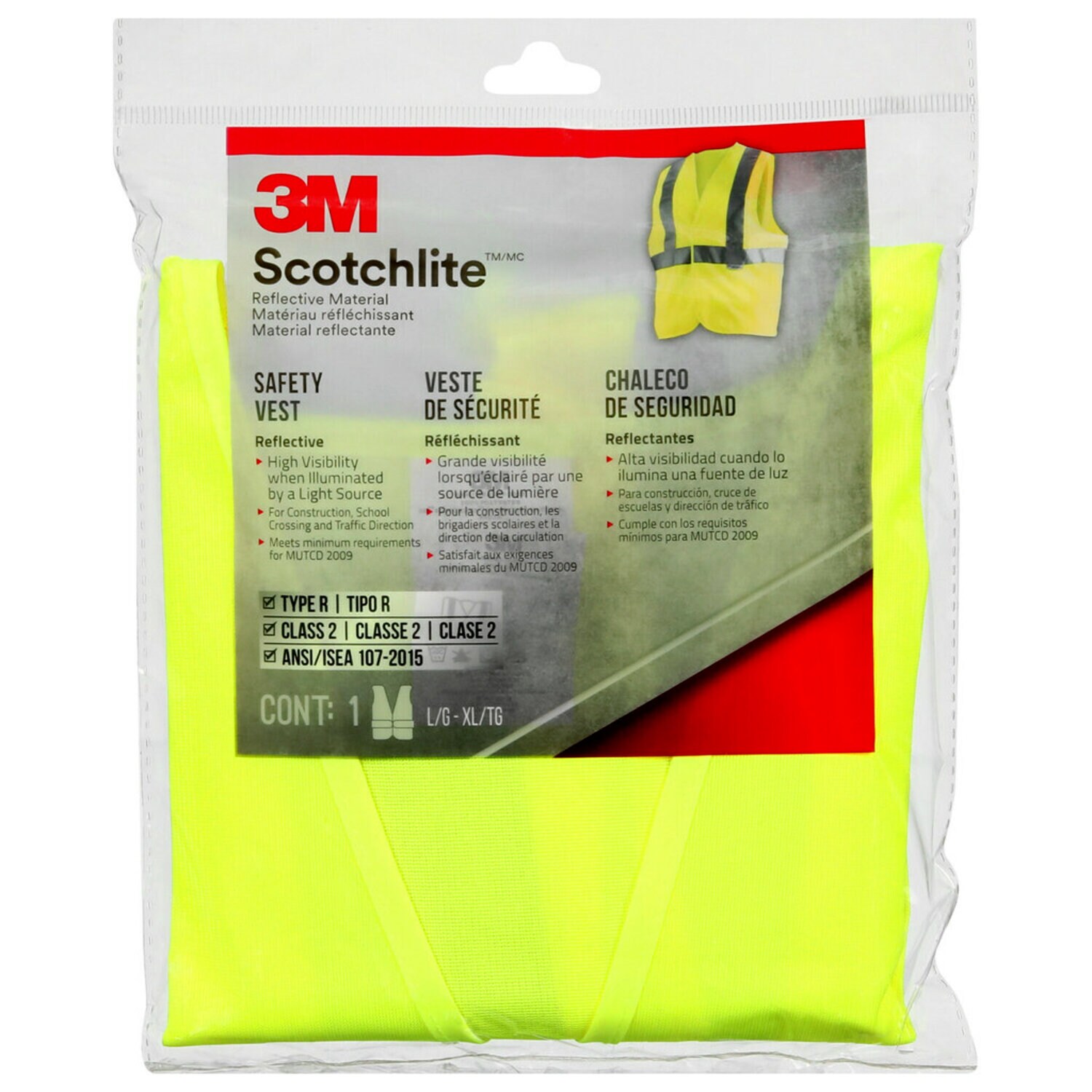 7100173927 - 3M Reflective Vest Day/Night Safety Vest, 94616H1-DC-THD, Hi-Viz Yellow, 6/case