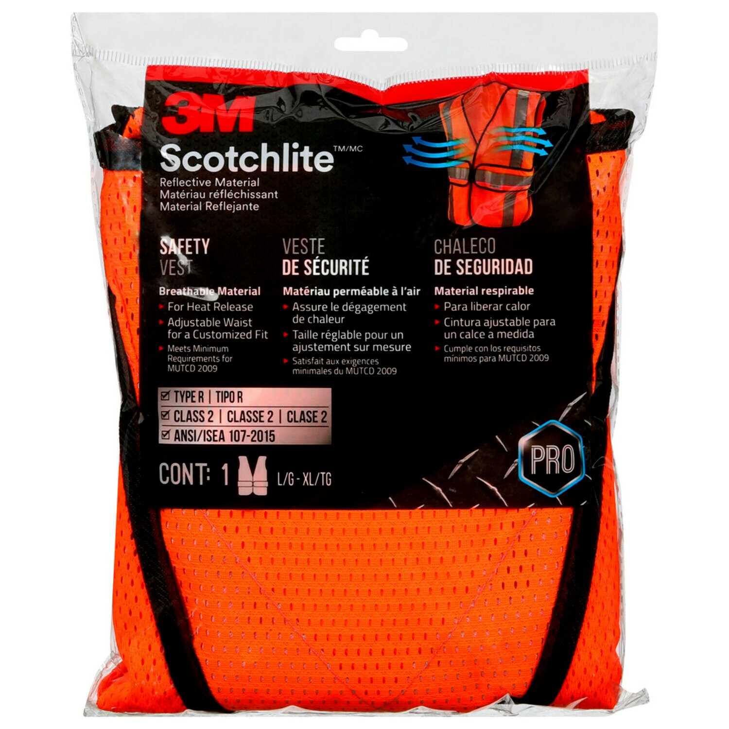 7100178461 - 3M Reflective Construction Safety Vest with 5 Point Tear Away, Class 2, Hi-Viz Orange, 94625-80030-PS, 5/cs