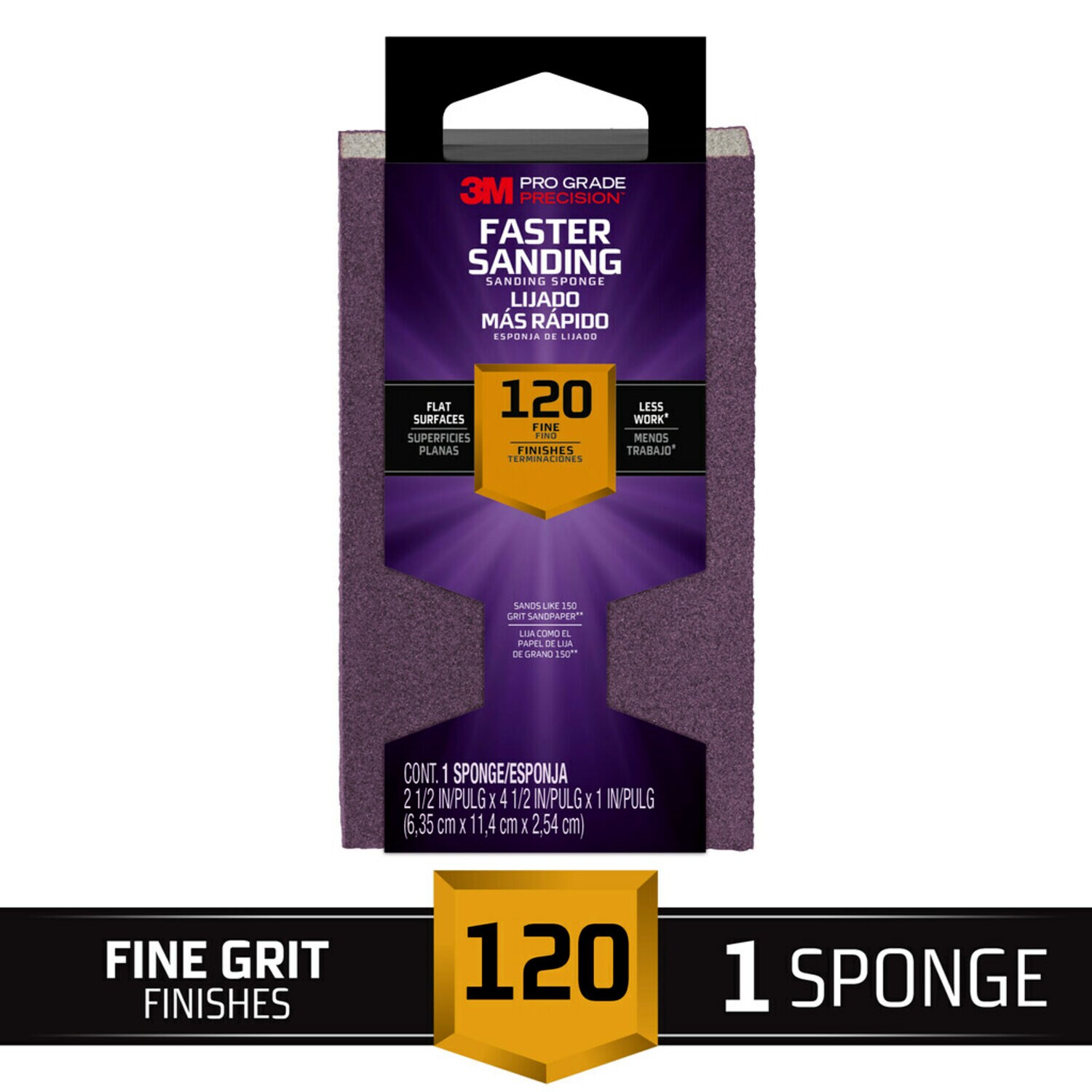 7100170031 - 3M Pro Grade Precision Faster Sanding Sanding Block Sponge, 24001PGP-F-B, 2.5 in x 4.5 in x 1 in, 120 grit, Fine, 12/cs