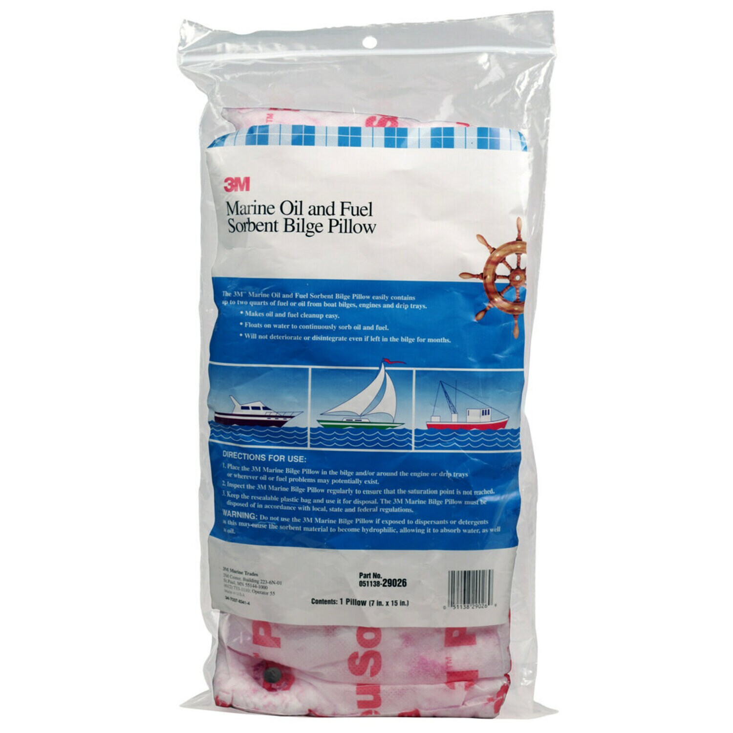 7000126042 - 3M Marine Oil & Fuel Absorbent Bilge Pillow, 7 in x 15 in, 16 Pillows Per Case