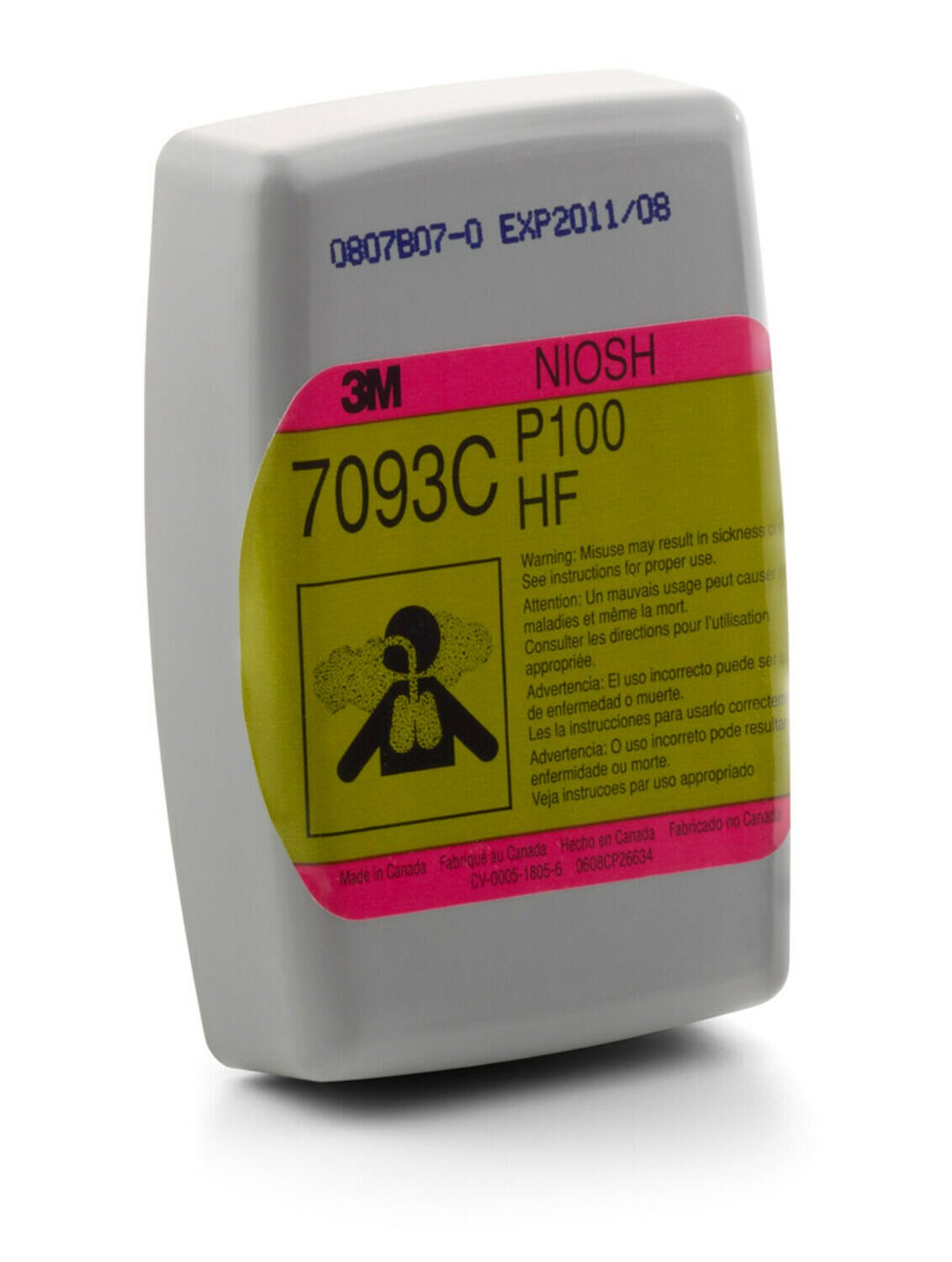 7000052600 - 3M Hydrogen Fluoride Cartridge/Filter 7093C, P100, with Nuisance Level Organic Vapor and Acid Gas Relief, 60 EA/Case