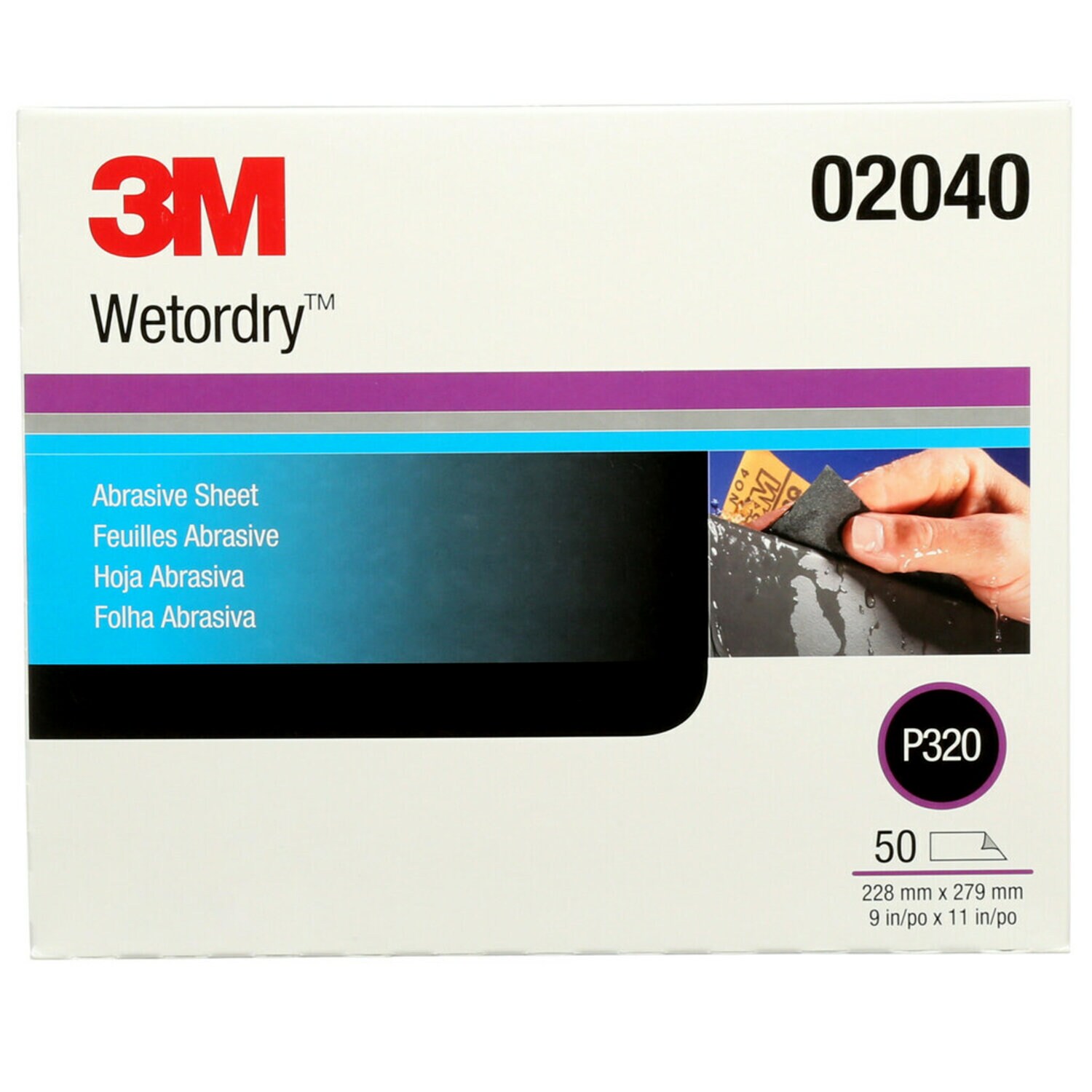7000028327 - 3M Wetordry Abrasive Sheet 213Q, 02040, P320, 9 in x 11 in, 50 sheets per carton, 5 cartons per case