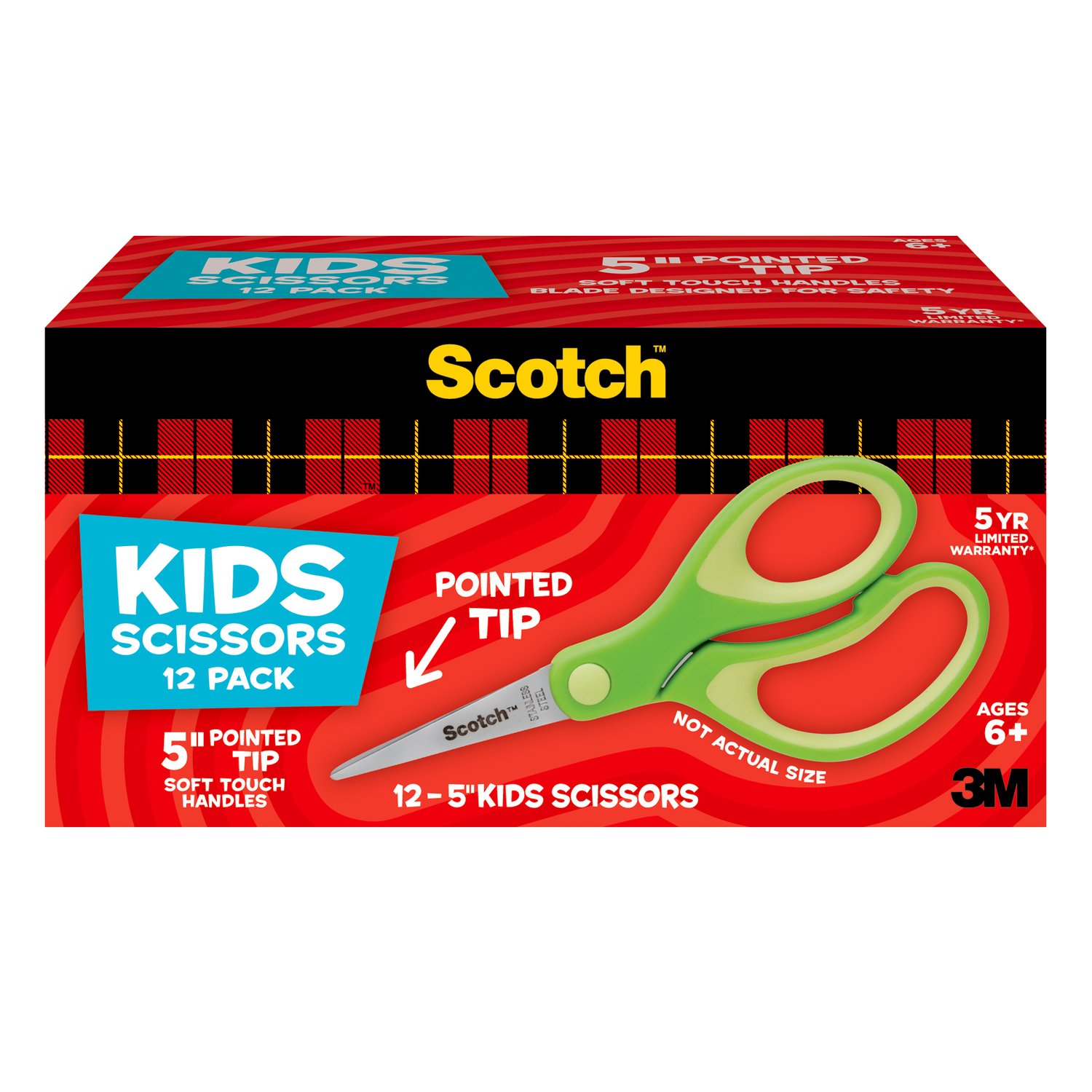 7100086943 - Scotch 12PK Kids Scissors 1442P-12, 5 inch, Green, Pointed
