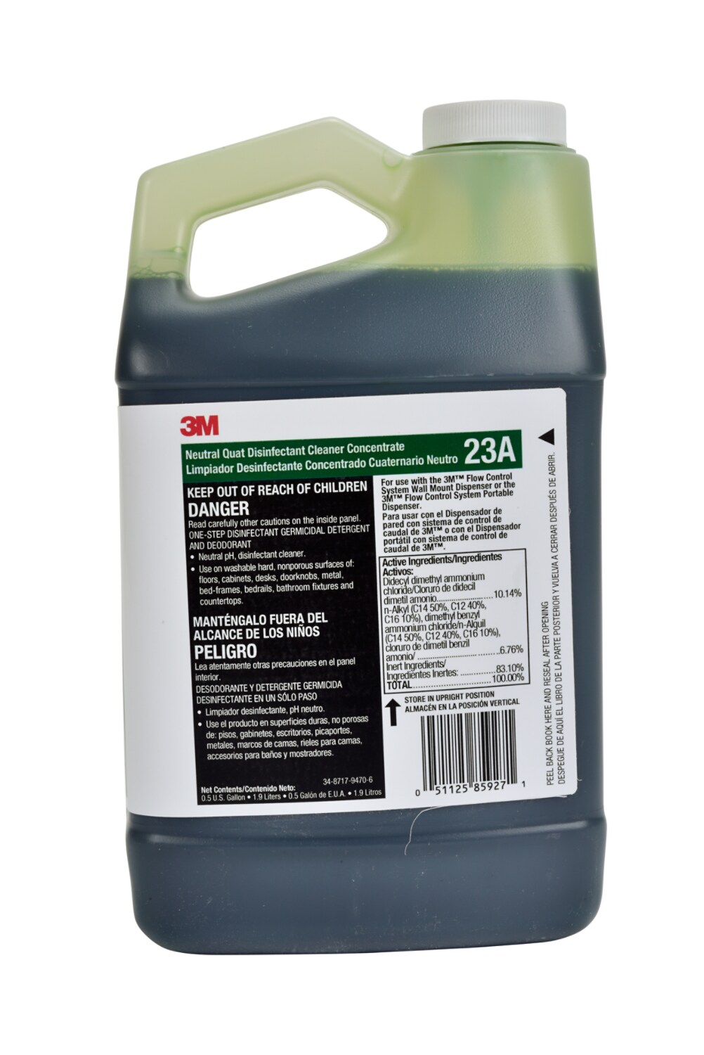 7010342270 - 3M Neutral Quat Disinfectant Cleaner Concentrate 23A, 0.5 Gallon, 4 Bottles/Case