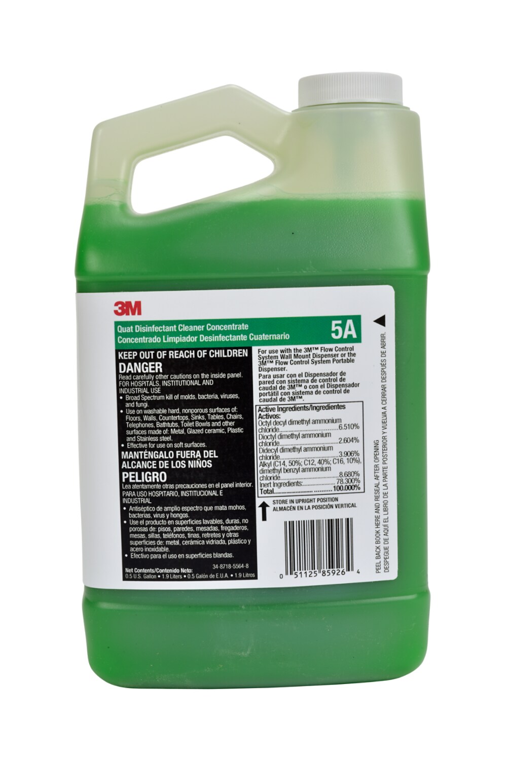 7010386101 - 3M Quat Disinfectant Cleaner Concentrate 5A, 0.5 Gallon, 4 Bottles/Case