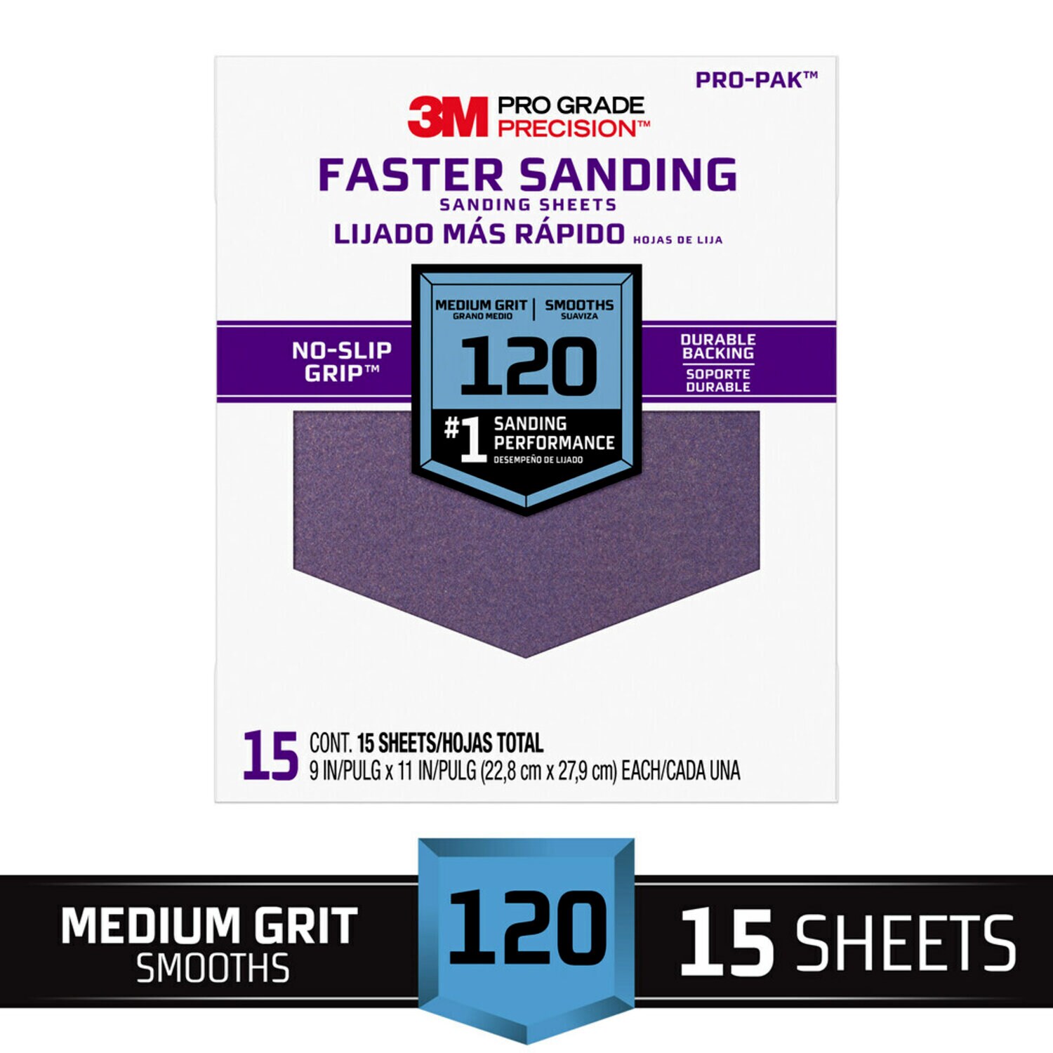 7100227526 - 3M Pro Grade Precision Faster Sanding Sanding Sheets 26120PGP-4, 9 in x 11 in, 120 grit, Medium, 4/pk