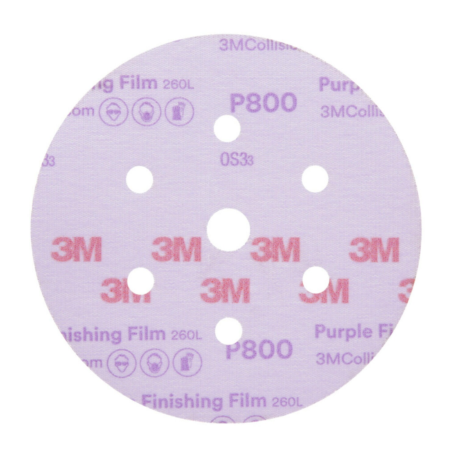 7100122726 - 3M Hookit Purple Finishing Film Abrasive Disc 260L, 30770, 6 in, Dust
Free, P800, 50 discs per carton, 4 cartons per case