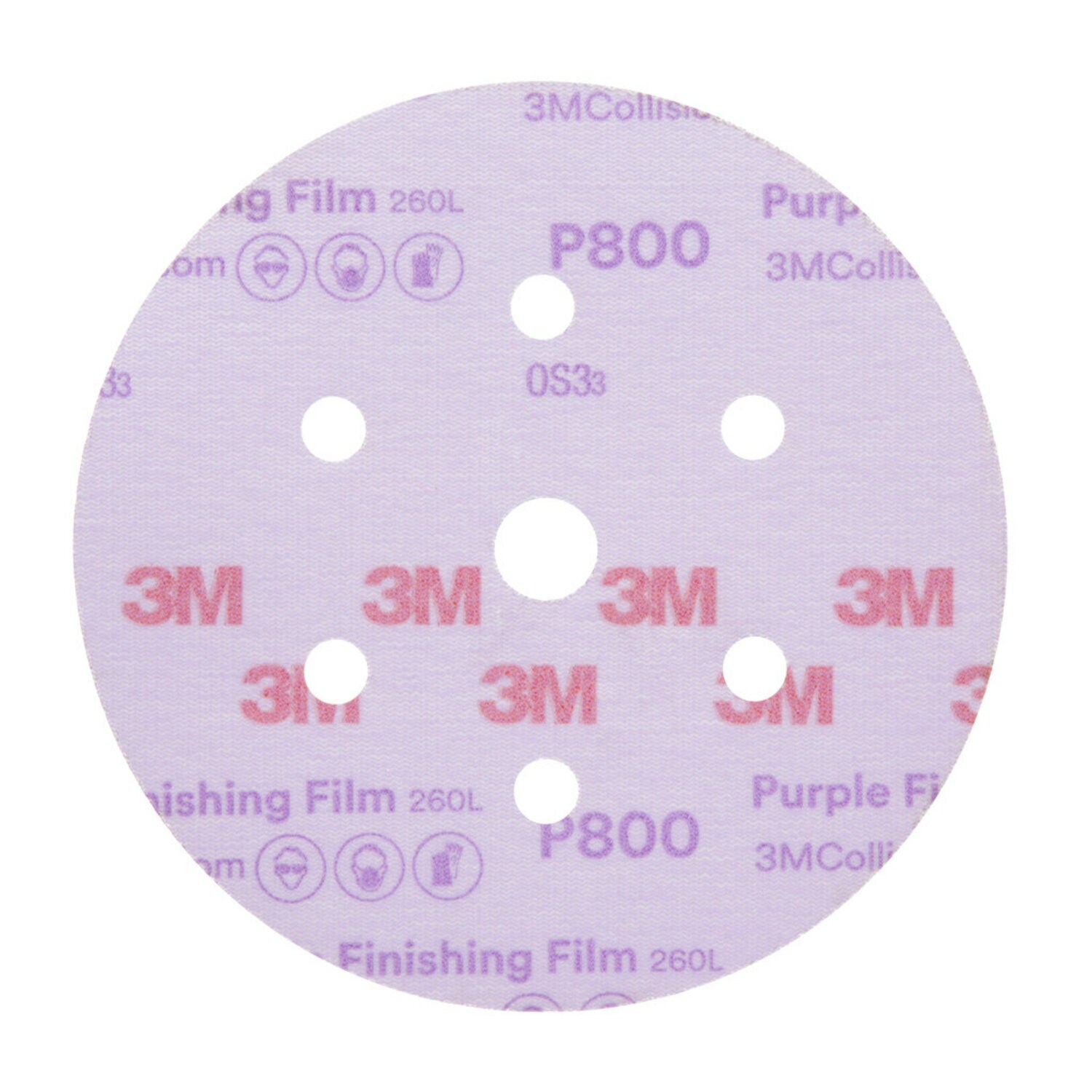 7100122726 - 3M Hookit Purple Finishing Film Abrasive Disc 260L, 30770, 6 in, Dust Free, P800, 50 discs per carton, 4 cartons per case