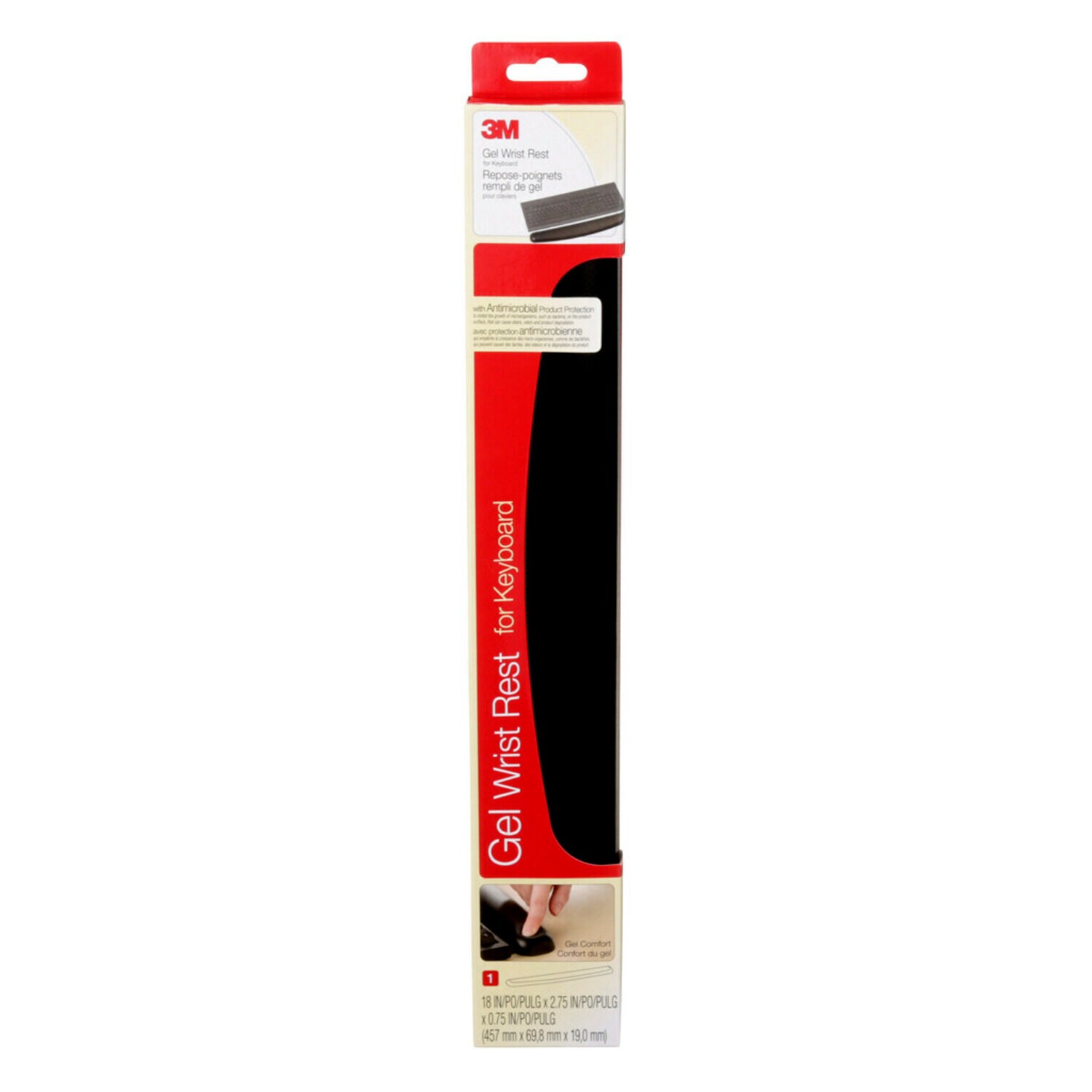 7000122510 - 3M Gel Wrist Rest WR309LE, with Antimicrobial Product Protect, 25% Recycled Content, Leatherette, Blk 2.75 in x 18.0 in x 0.75 in