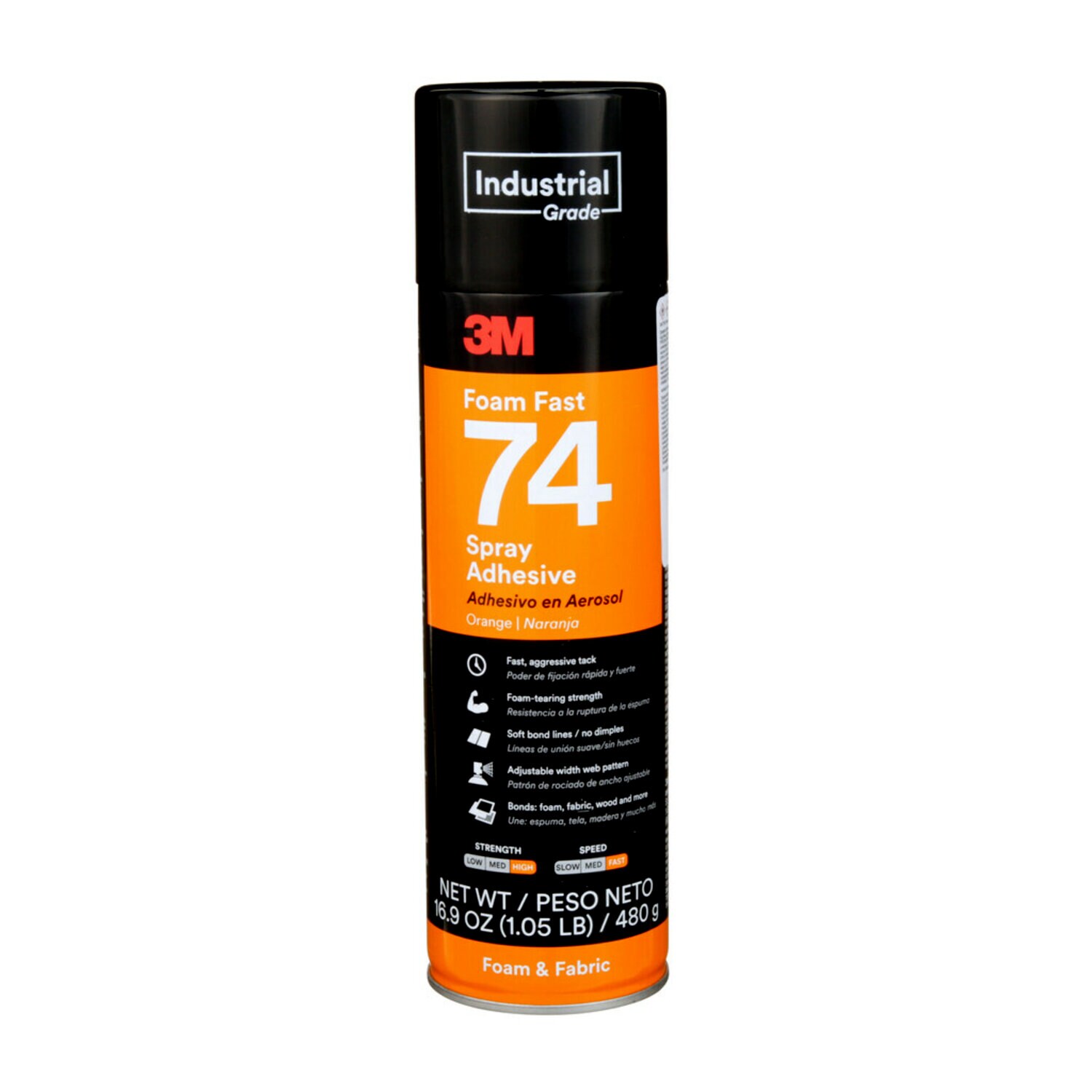 7000023925 - 3M Foam Fast Spray Adhesive 74, Orange, 24 fl oz Can (Net Wt 16.9 oz), 12/Case, NOT FOR SALE IN CA AND OTHER STATES