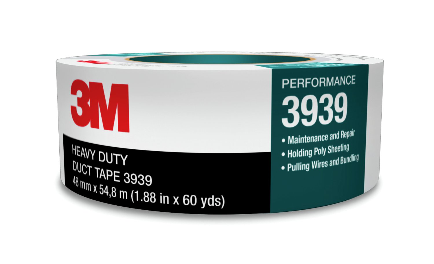 7000048815 - 3M Heavy Duty Duct Tape 3939, Silver, 72 mm x 54.8 m, 9.0 mil, 12 Roll/Case