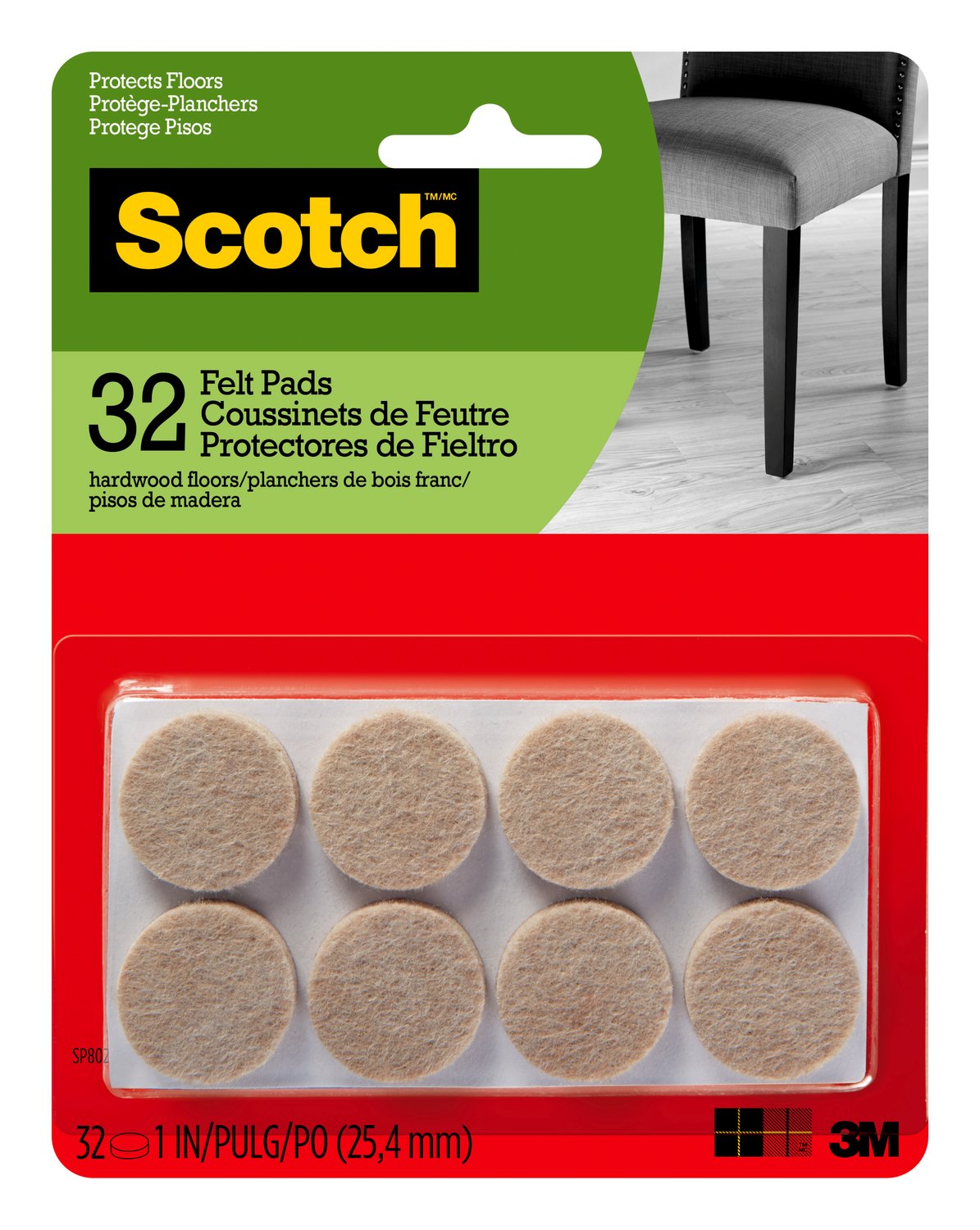 7100142716 - Scotch Round Felt Pads, SP802-NA, 1 in, Beige, 32/pk