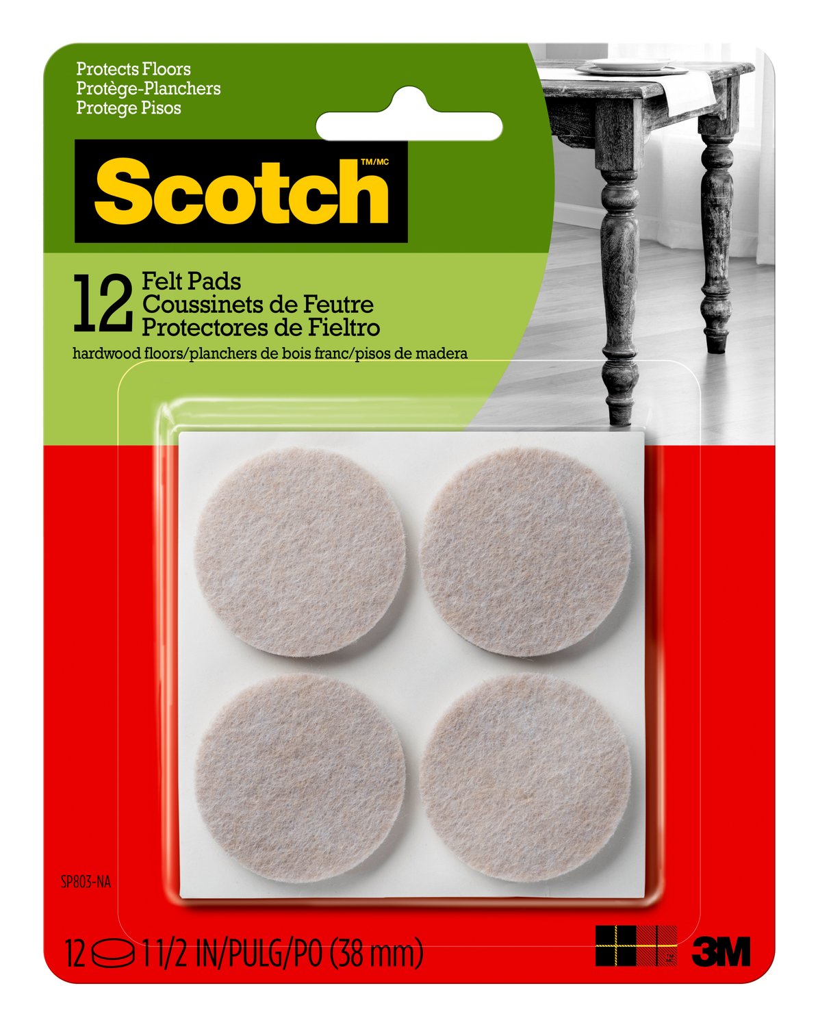 7100097918 - Scotch Round Felt Pads SP803-NA, Beige, 1.5 in, 12/pk