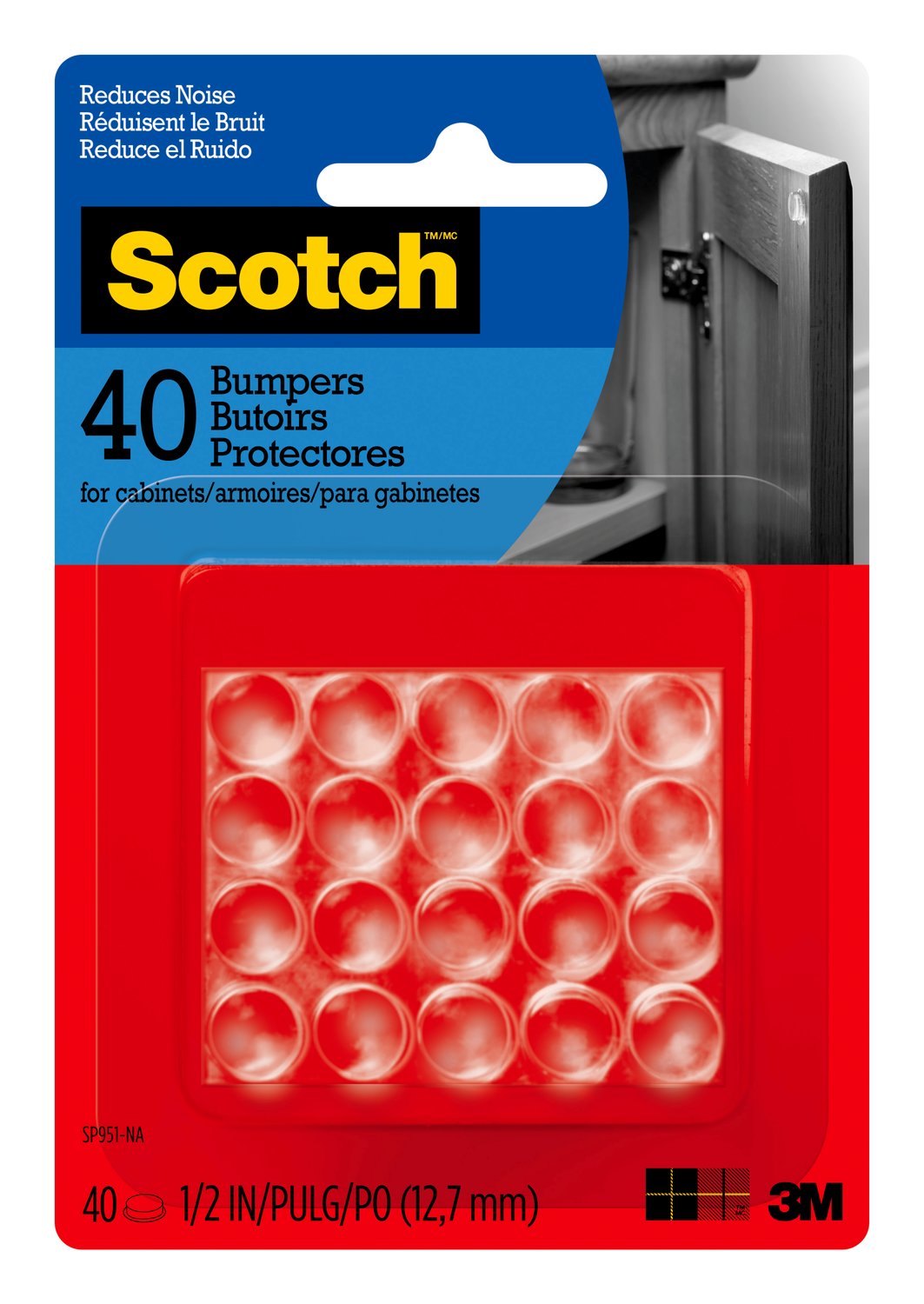 7100098111 - Scotch Self-Stick Rubber Pad Bumpers SP951-NA, Clear, 1/2 in, 40/Pack