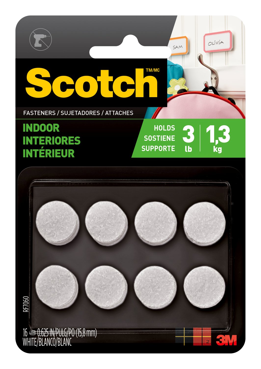 7100112215 - Scotch Indoor Fasteners RF7060, 5/8 in (15,8 mm) DIAM EA White