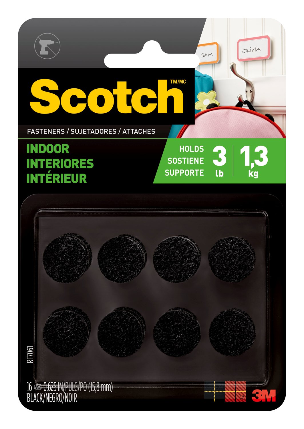 7100112294 - Scotch Indoor Fasteners RF7061, 5/8 in x 5/8 in (15,8 mm x 15,8 mm)
