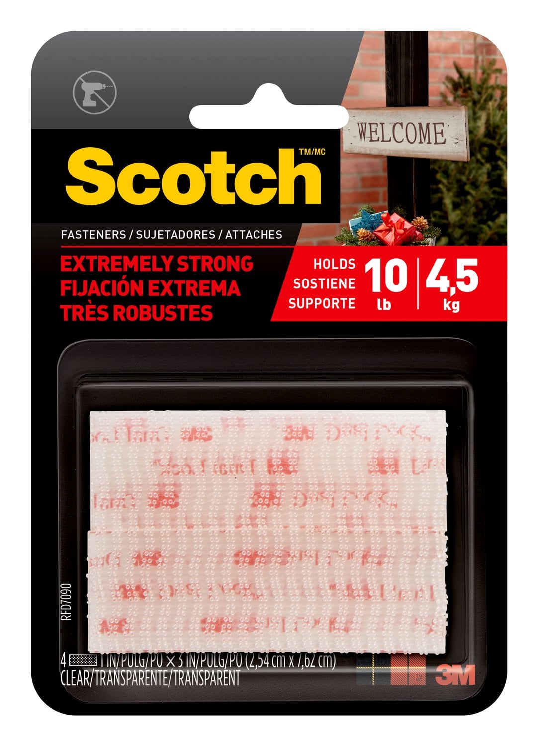 7100100028 - Scotch Extreme Fasteners RFD7090, Clear, 1 in x 3 in (25.4 mm x 76.2 mm), 2 Sets of Strips