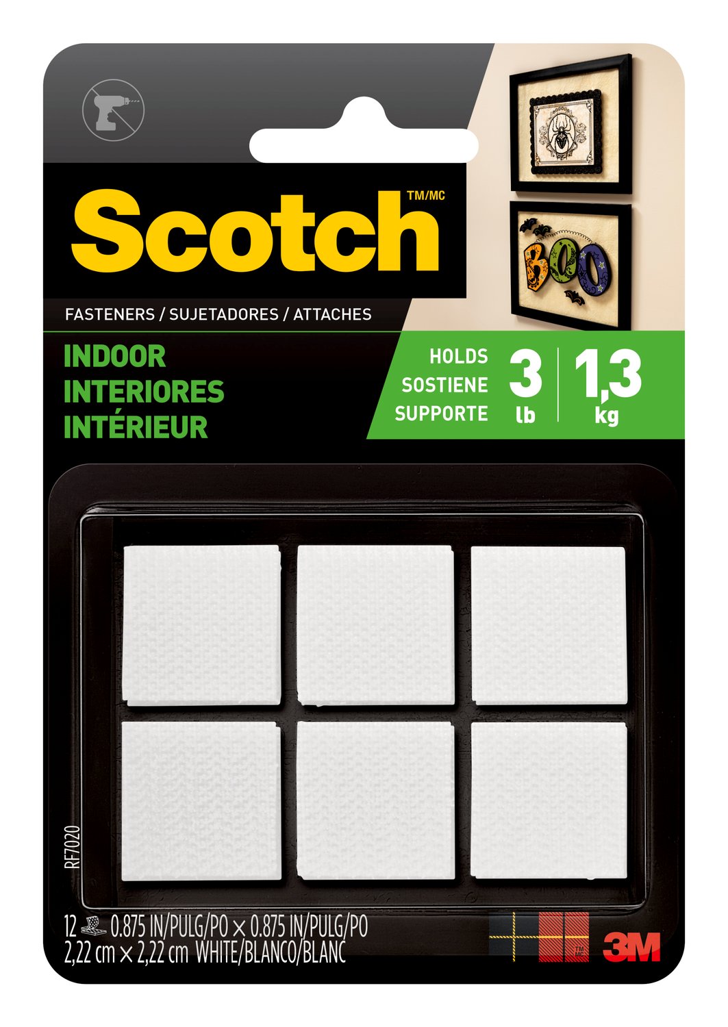 7100112304 - Scotch Indoor Fasteners RF7020, 7/8 in x 7/8 in (22 mm x 22 mm)