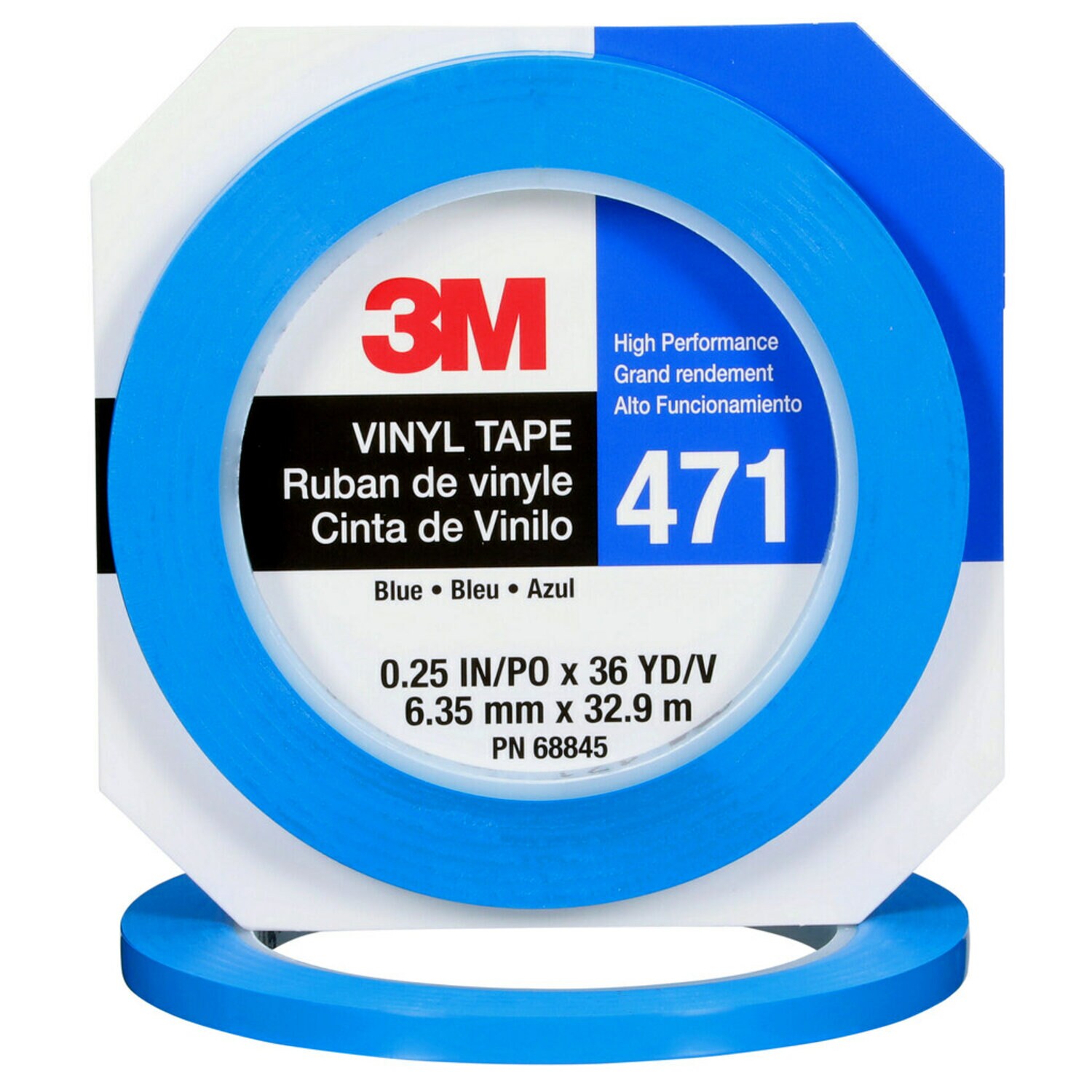 7100044626 - 3M Vinyl Tape 471, Blue, 1/4 in x 36 yd, 5.2 mil, 144 Roll/Case, Individually Wrapped Conveniently Packaged