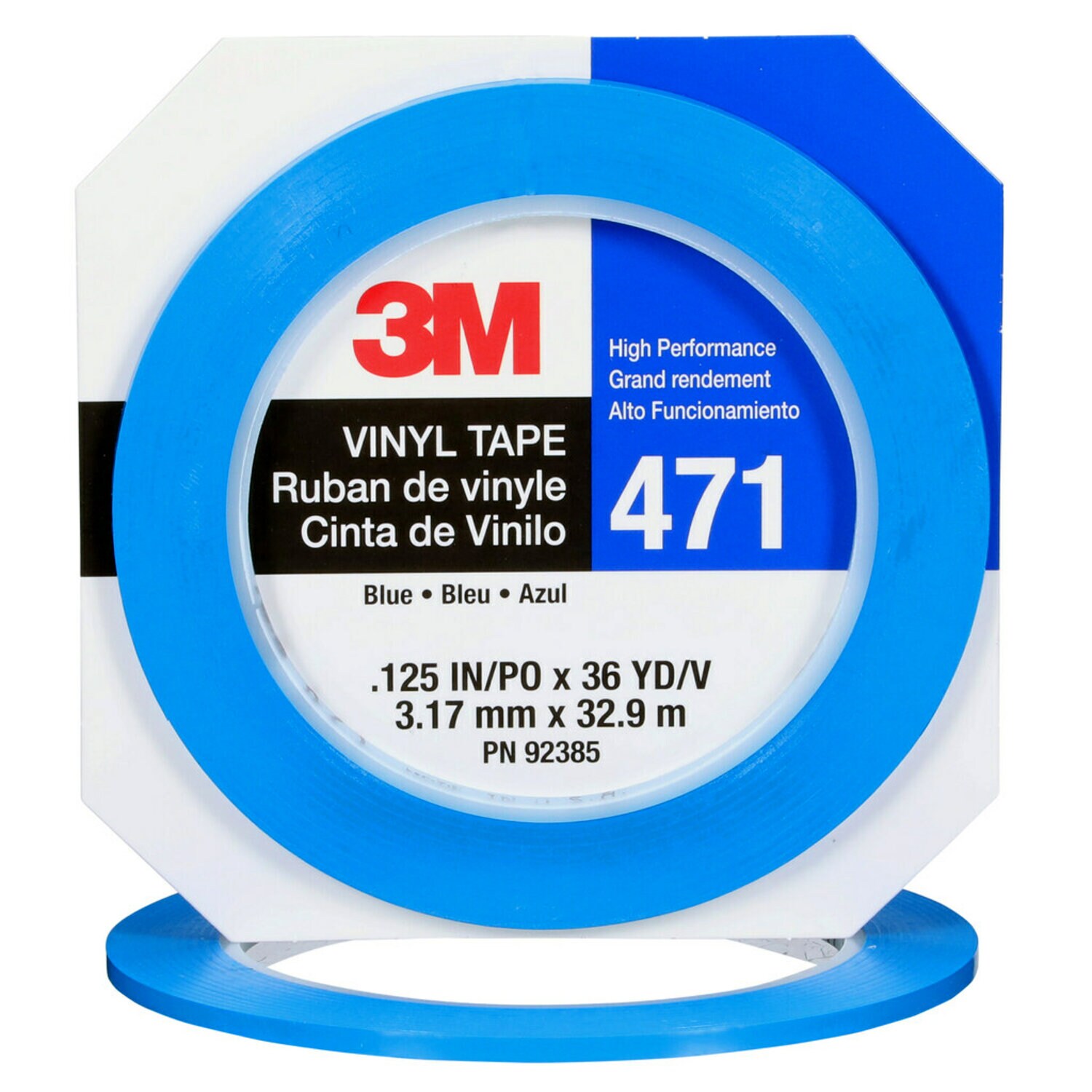 7100044649 - 3M Vinyl Tape 471, Blue, 1/8 in x 36 yd, 5.2 mil, 144 Roll/Case