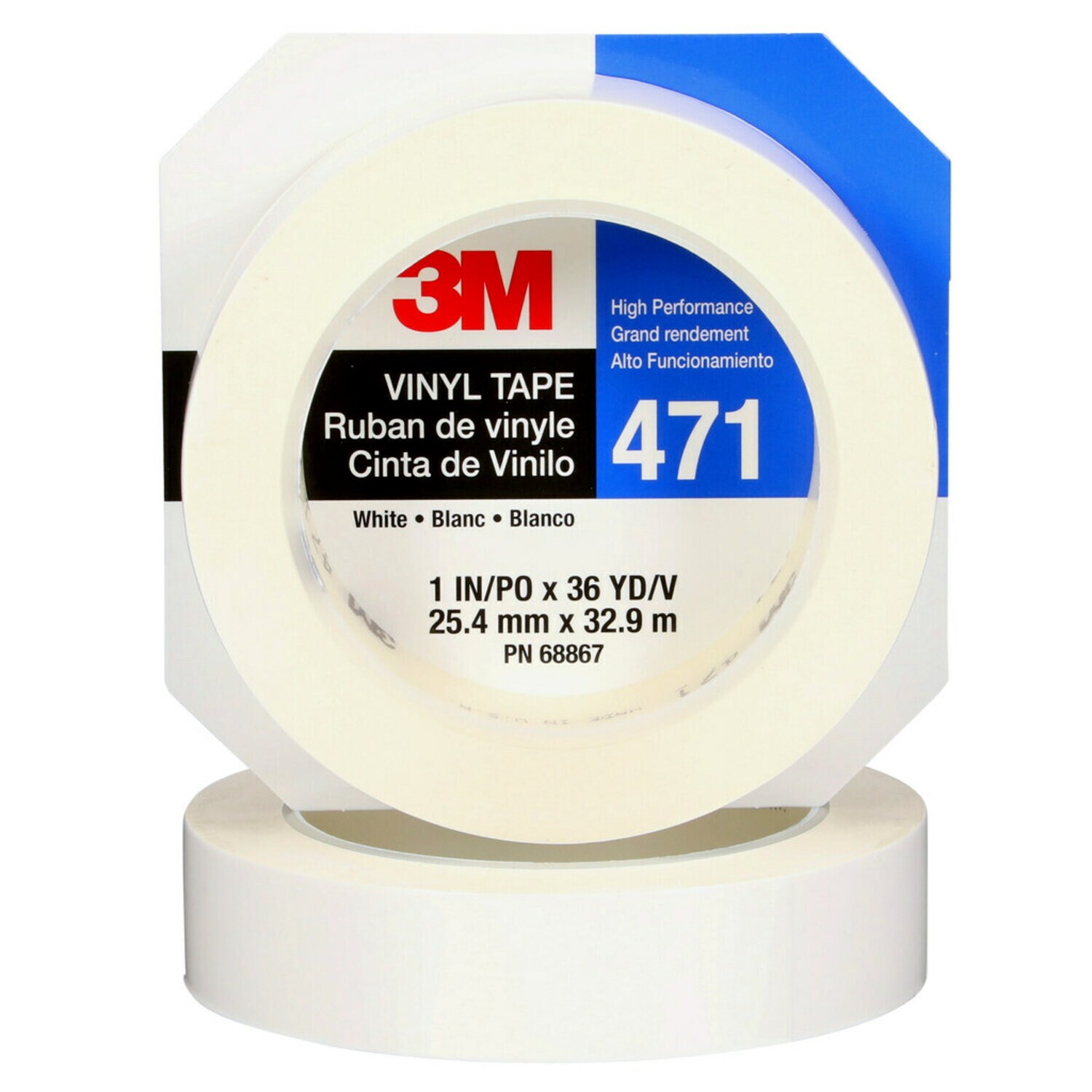 7100044644 - 3M Vinyl Tape 471, White, 1 in x 36 yd, 5.2 mil, 36 Roll/Case, Individually Wrapped Conveniently Packaged