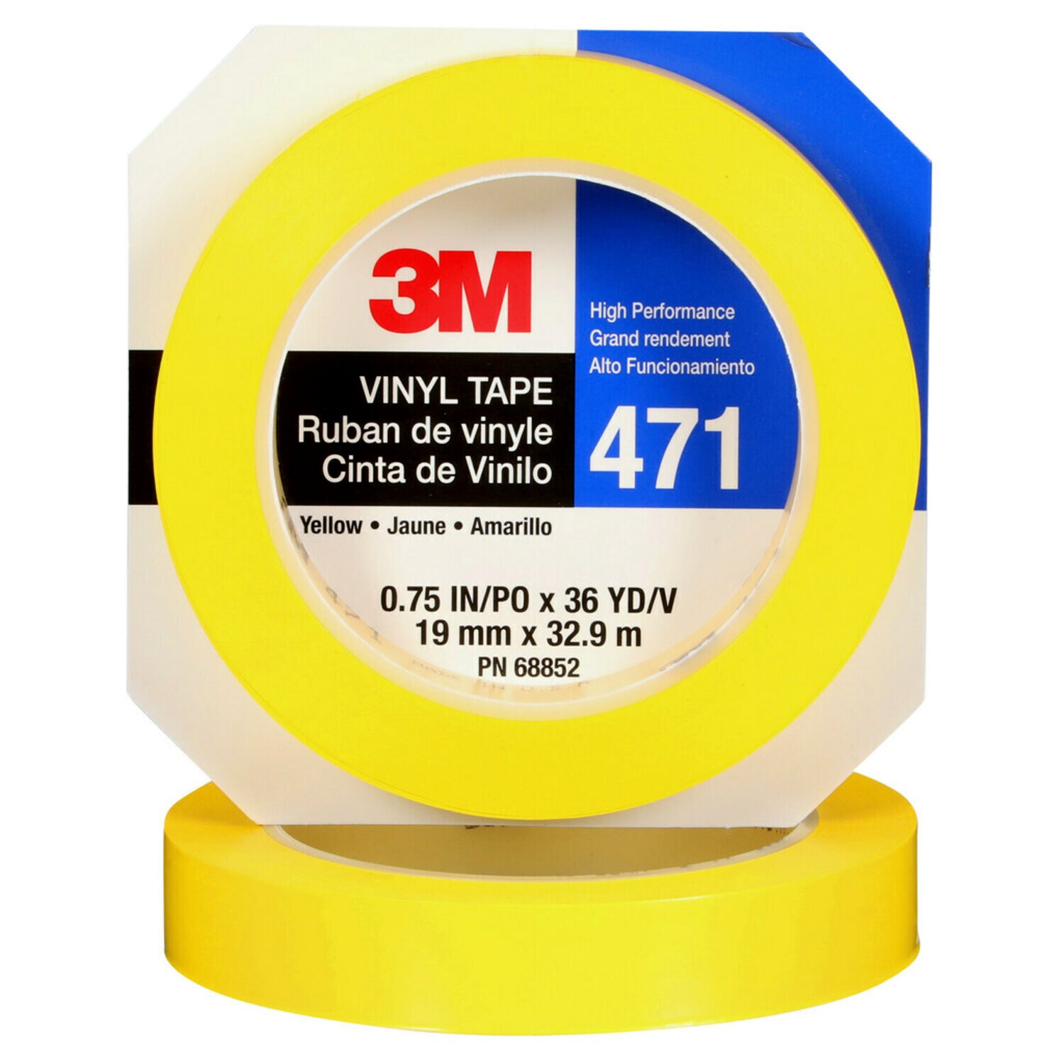 7100044627 - 3M Vinyl Tape 471, Yellow, 3/4 in x 36 yd, 5.2 mil, 48 rolls per case,
Individually Wrapped Conveniently Packaged