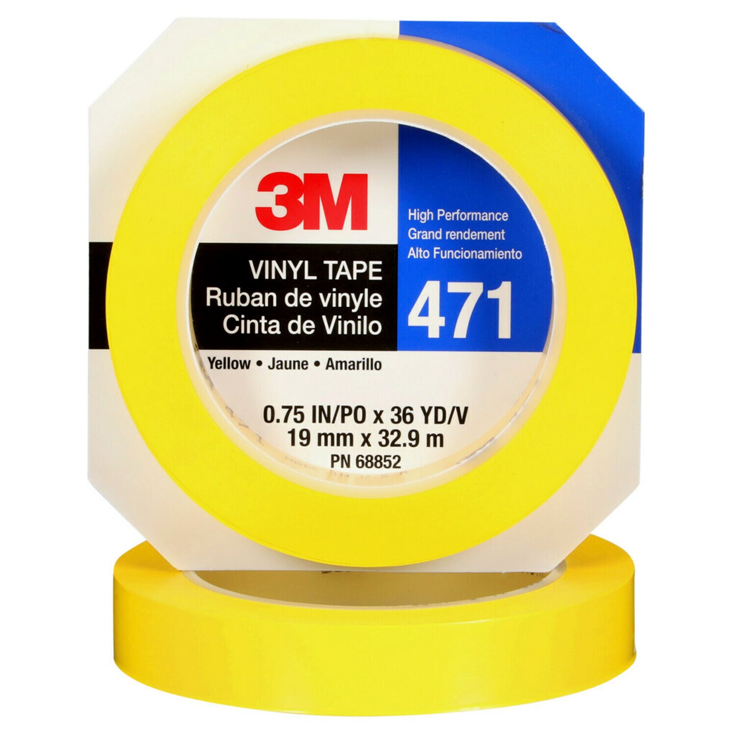 7100044627 - 3M Vinyl Tape 471, Yellow, 3/4 in x 36 yd, 5.2 mil, 48 Roll/Case, Individually Wrapped Conveniently Packaged