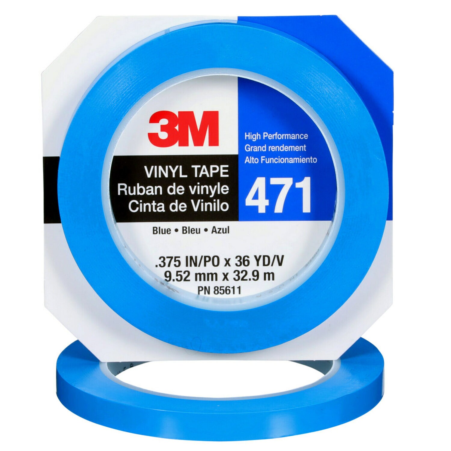 7100049359 - 3M Vinyl Tape 471, Blue, 3/8 in x 36 yd, 5.2 mil, 96 Roll/Case, Individually Wrapped Conveniently Packaged