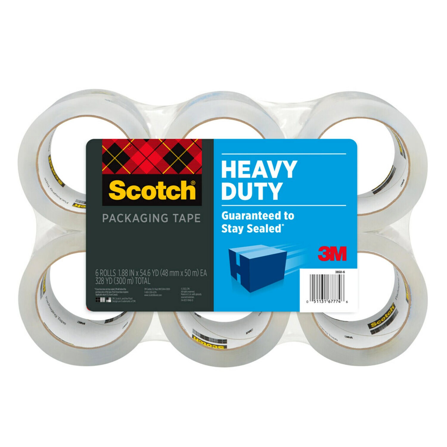 7100264691 - Scotch Packaging Tape 3850-6-6CC, 1.88 in x 54.6 yd (48 mm x 50 m)