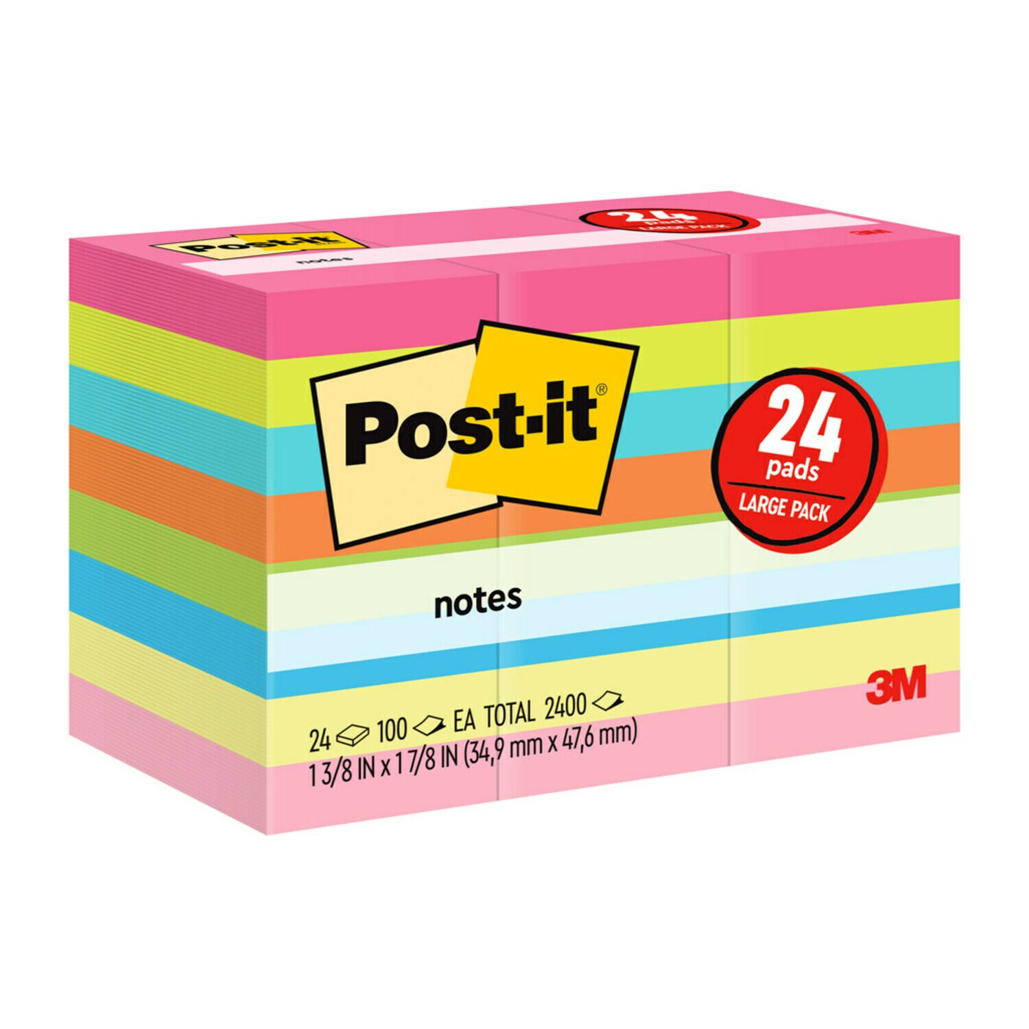 7010311453 - Post-it Notes 653-Club-07, Jaipur/Capetown Colors, 1-3/8 in x 1-7/8 in (34,9 mm x 47,6 mm), 100% PEFC, SGSCH-PEFC-C-110078