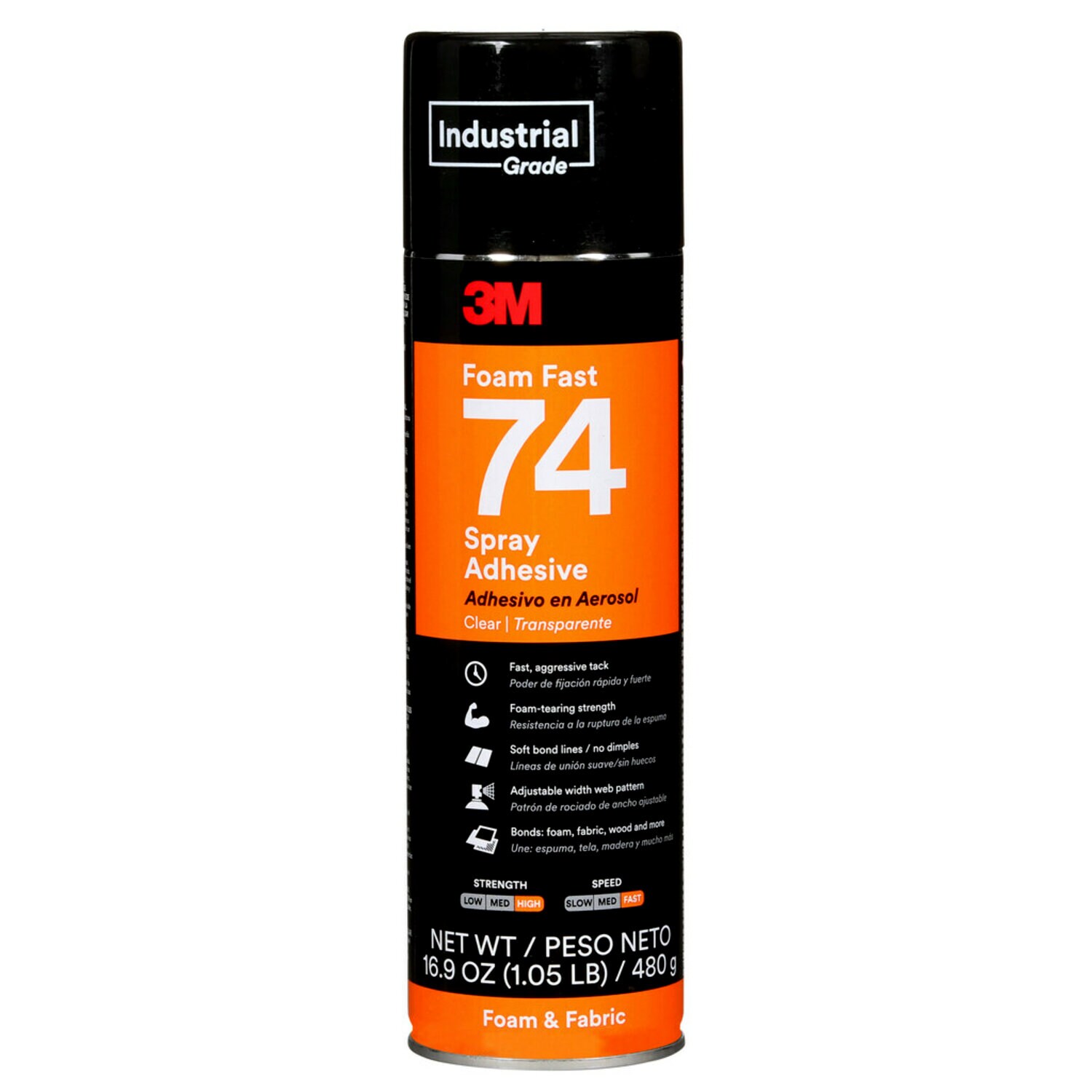 7000121435 - 3M Foam Fast Spray Adhesive 74, Clear, 24 fl oz Can (Net Wt 16.9 oz), 12/Case, NOT FOR SALE IN CA AND OTHER STATES