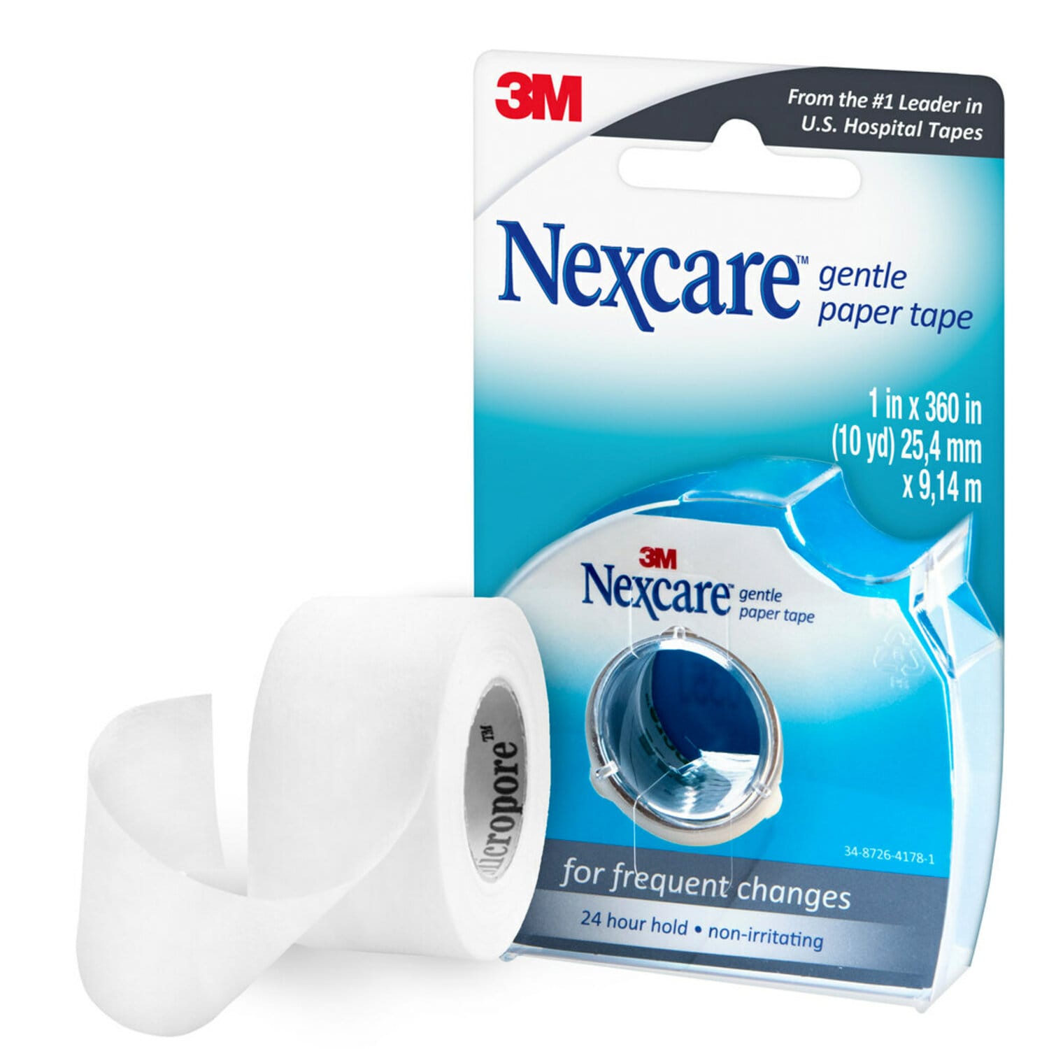 7100238376 - Nexcare Gentle Paper Tape Dispenser 788, 1 in x 10 yd (25.4 mm x 9.144 m)