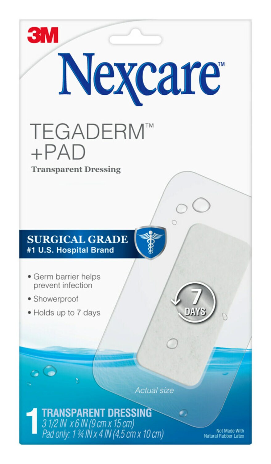 7100282641 - Nexcare Tegaderm + Pad Transparent Dressing W3589, 3 1/2 in x 6 in (9 cm x 15 cm)